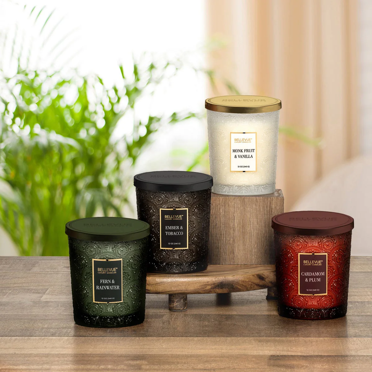 Bellevue Embossed Glass 12 oz. Candle, 4-pack - Image 2