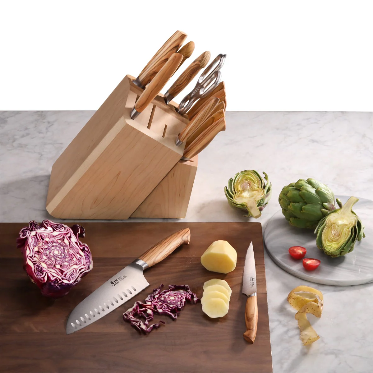 NEW - Cangshan OLIV Series Swedish Steel 15-Piece Knife Block Set, Maple Block - Image 8