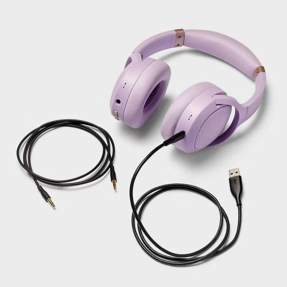 Active Noise Cancelling Bluetooth Wireless Over-Ear Headphones - heyday Pastel Lavender: Hybrid Wired/Wireless, Adjustable Headband - Image 2