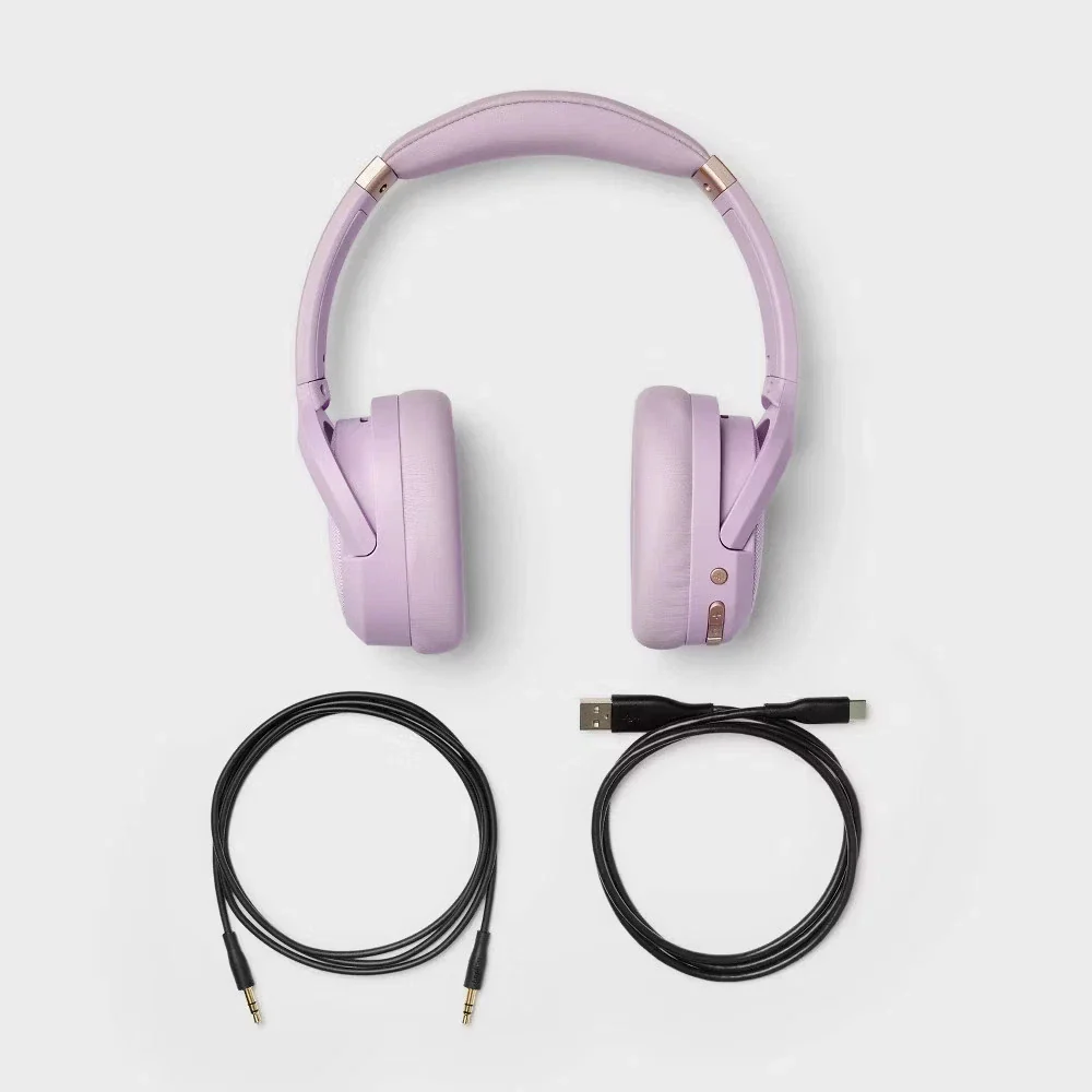 Active Noise Cancelling Bluetooth Wireless Over-Ear Headphones - heyday Pastel Lavender: Hybrid Wired/Wireless, Adjustable Headband - Image 3