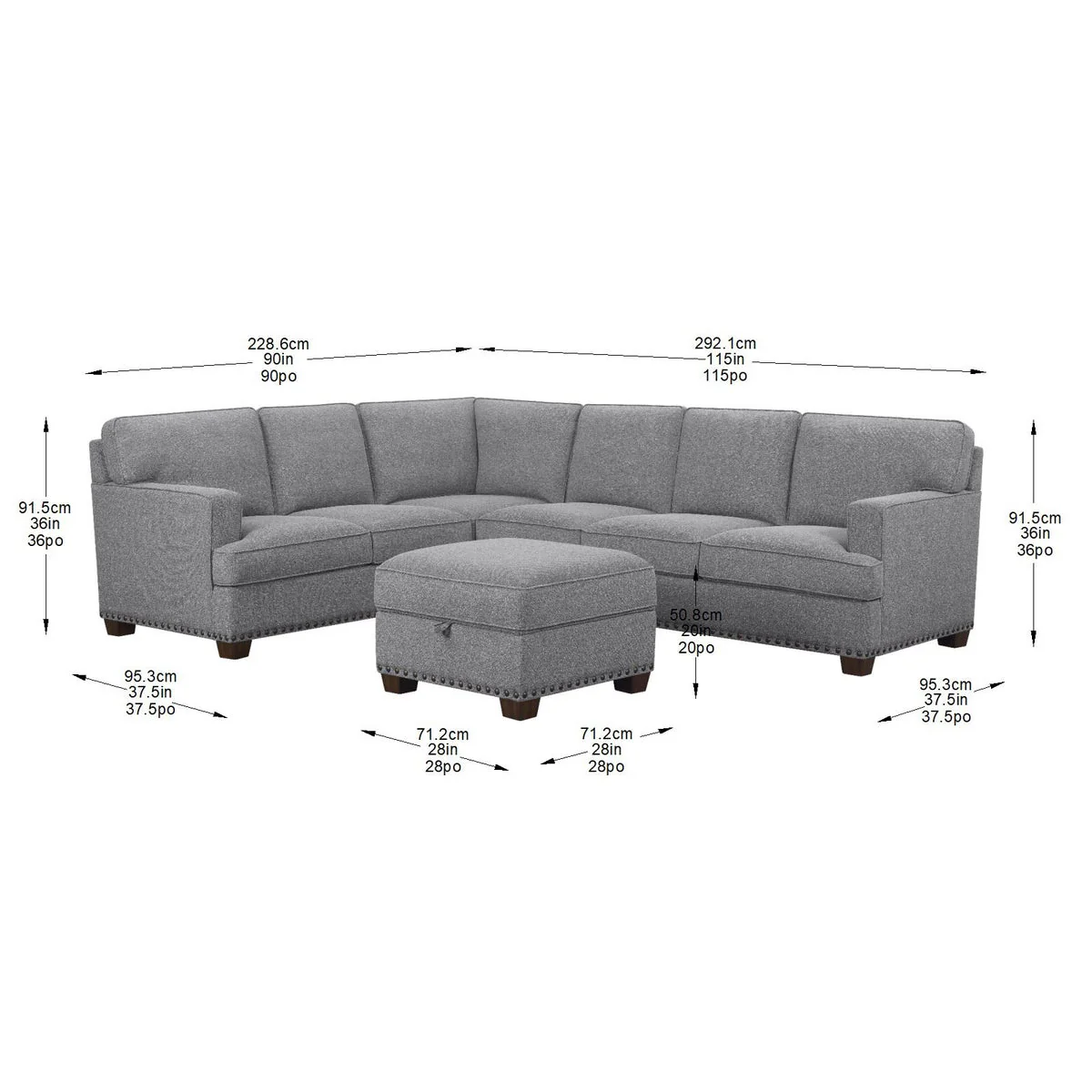 Thomasville Emilee Fabric Sectional with Storage Ottoman - Image 4