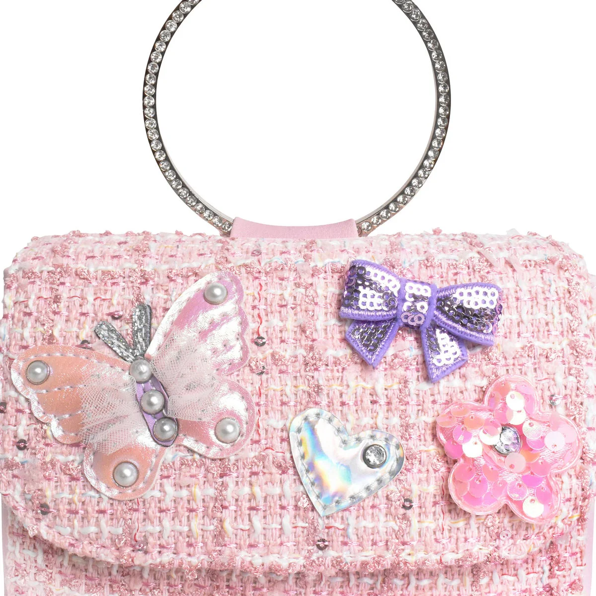 OMG Accessories Tweed Butterfly Applique Mini Flap Bag - Image 7