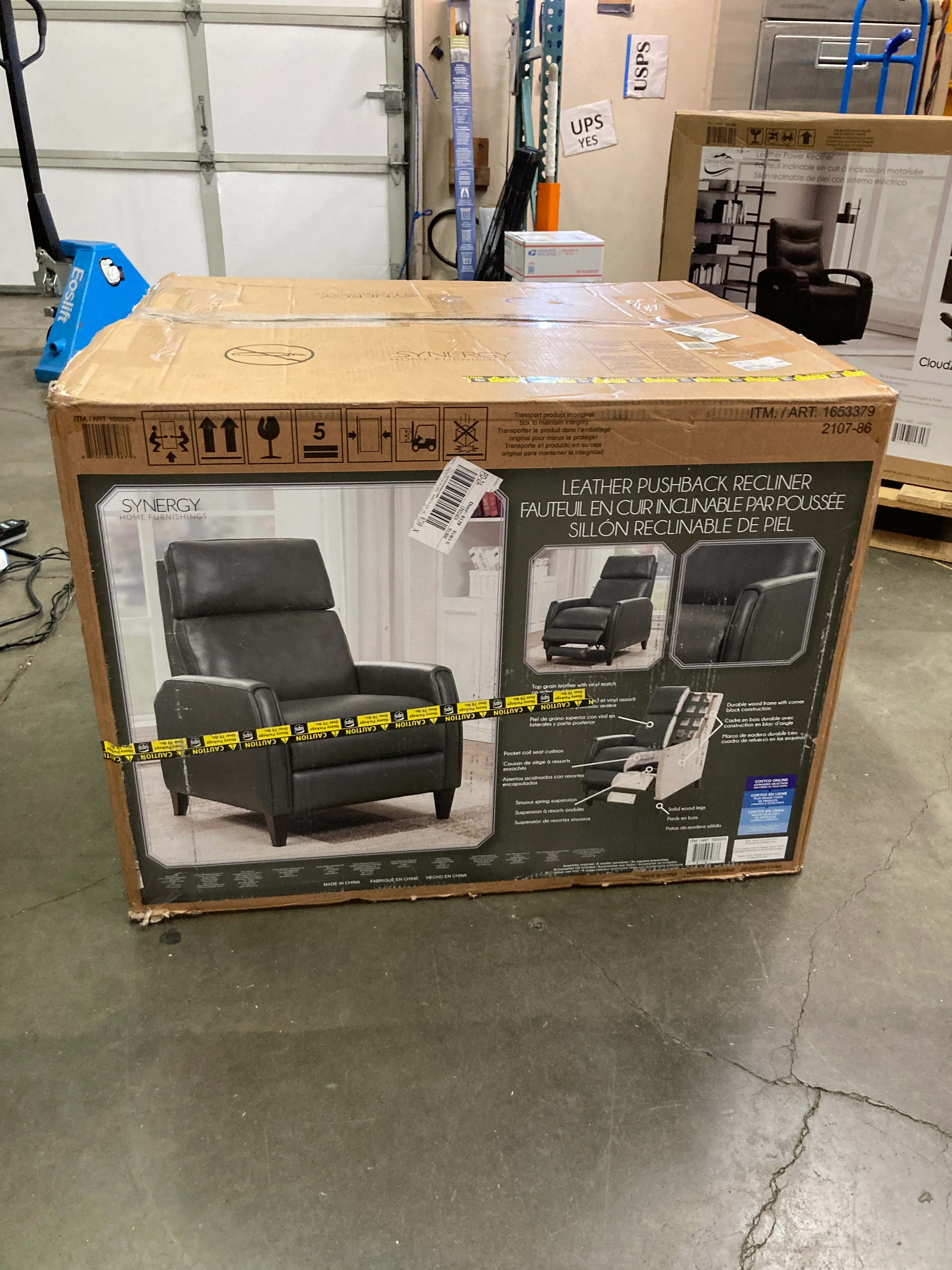 NEW IN BOX - Costco - Decklyn Leather Pushback Recliner - Retail $549 - Image 3