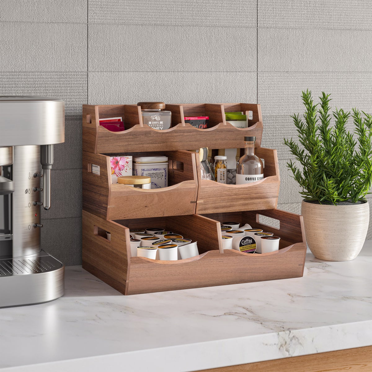 Seville Classics Acacia Stacking Bins, 4 piece - Image 3