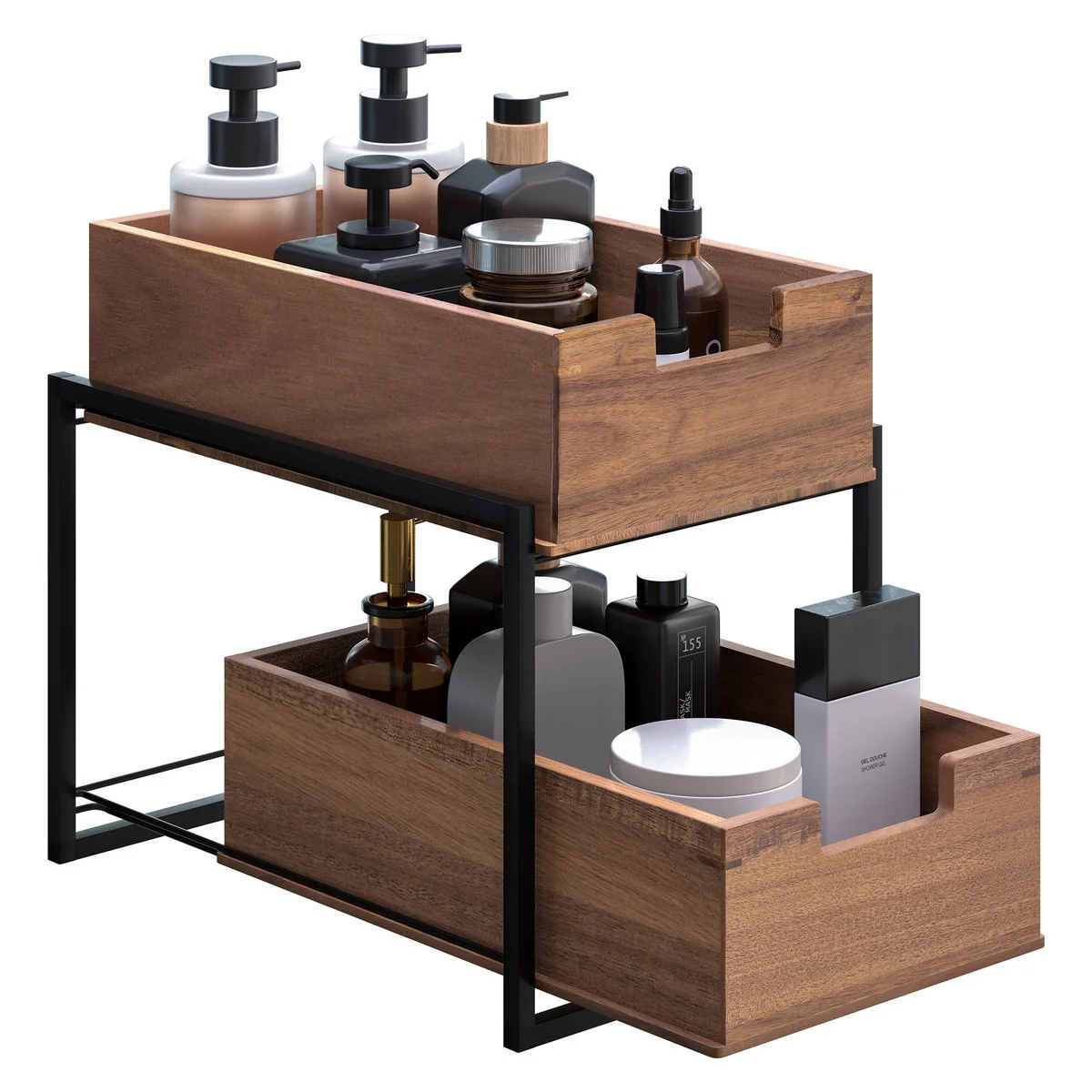 Seville Classics 2-tier Acacia Sliding Bin Organizer - Image 6