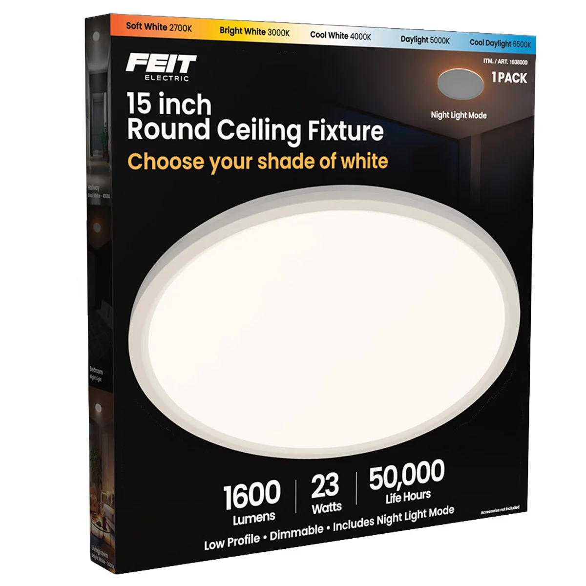 Feit Electric 15” Round Ceiling Fixture with Night Light - Image 3