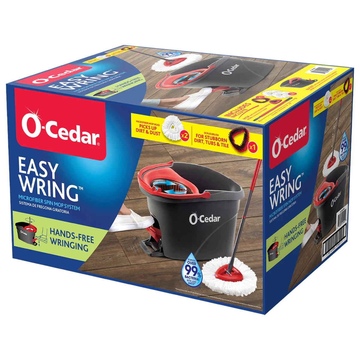O-Cedar EasyWring Spin Mop & Bucket System with 2 Microfiber Mop Heads + 1 Scrubber - Image 2