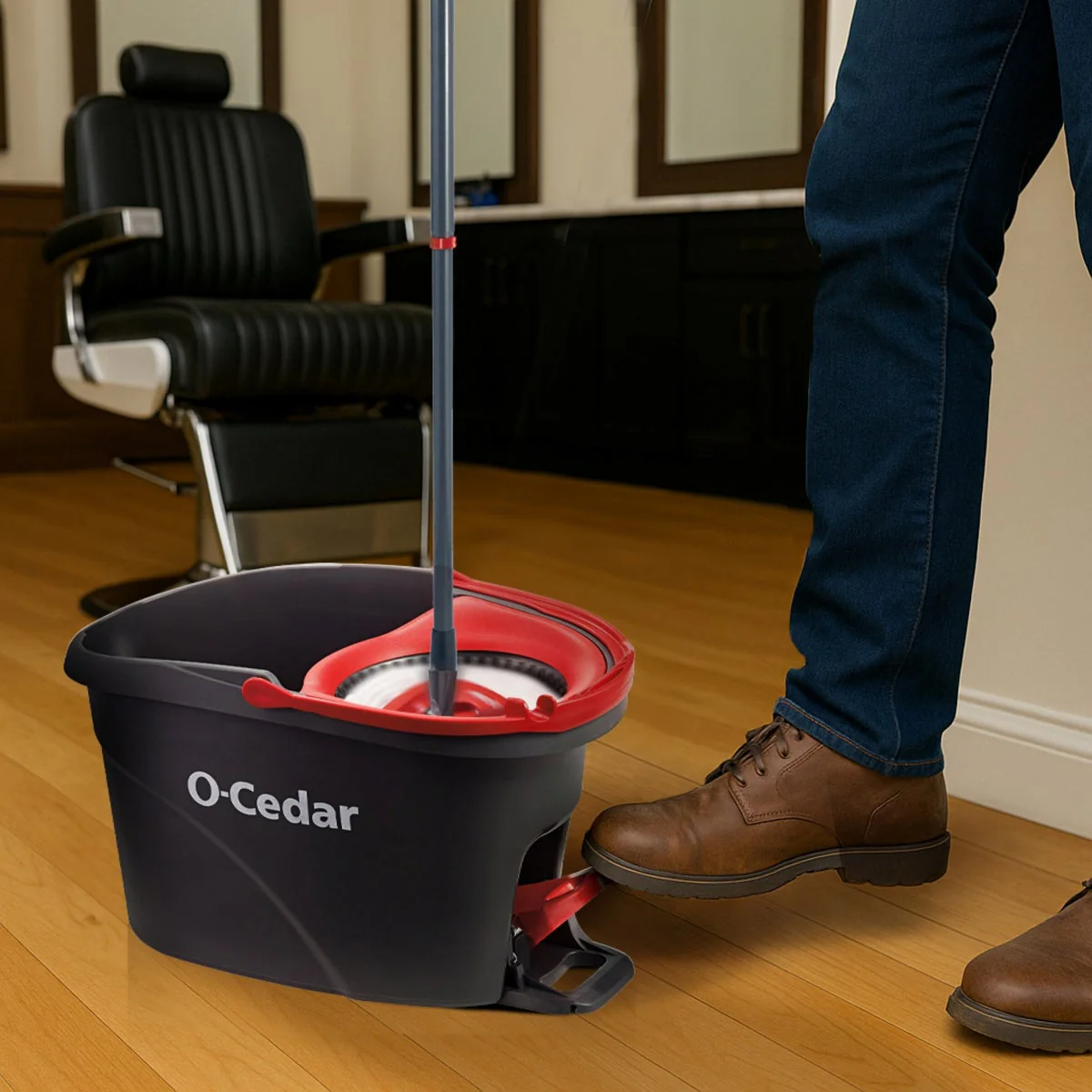O-Cedar EasyWring Spin Mop & Bucket System with 2 Microfiber Mop Heads + 1 Scrubber - Image 3