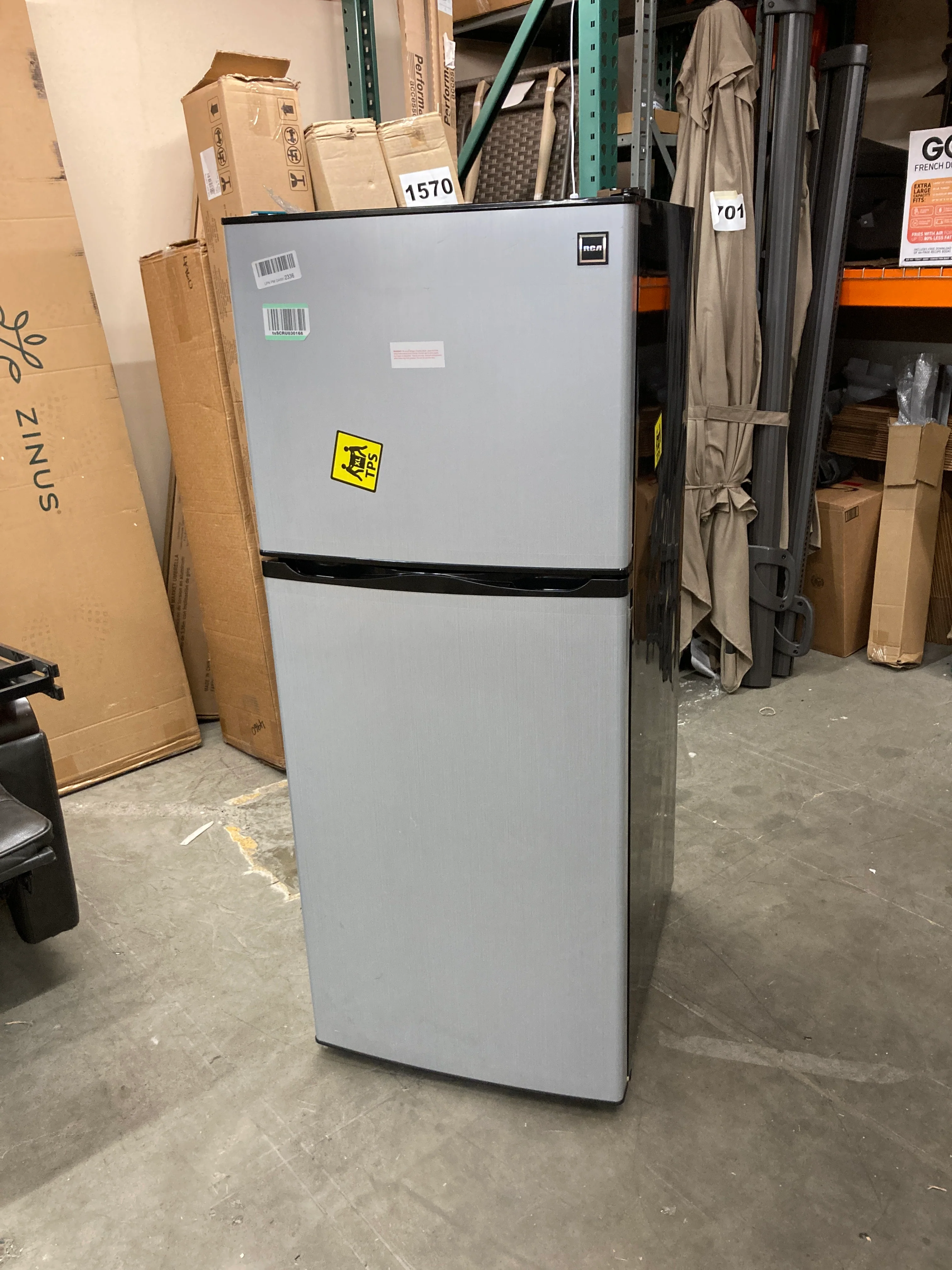 Like NEW - RCA RFR1207 Top Freezer Apartment Size Refrigerator, 12 cu ft, Stainless, Silver - Retail $965