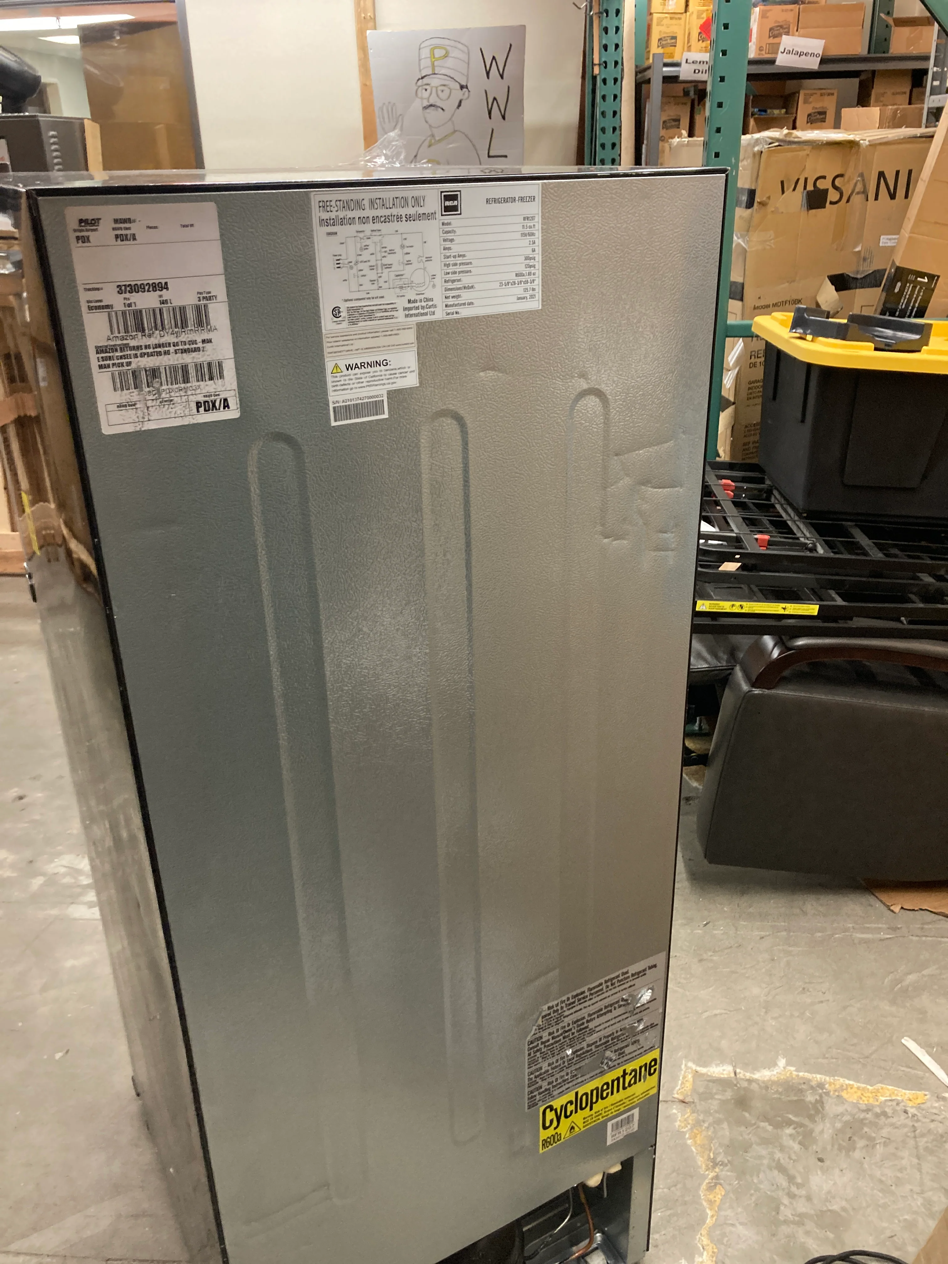 Like NEW - RCA RFR1207 Top Freezer Apartment Size Refrigerator, 12 cu ft, Stainless, Silver - Retail $965 - Image 5