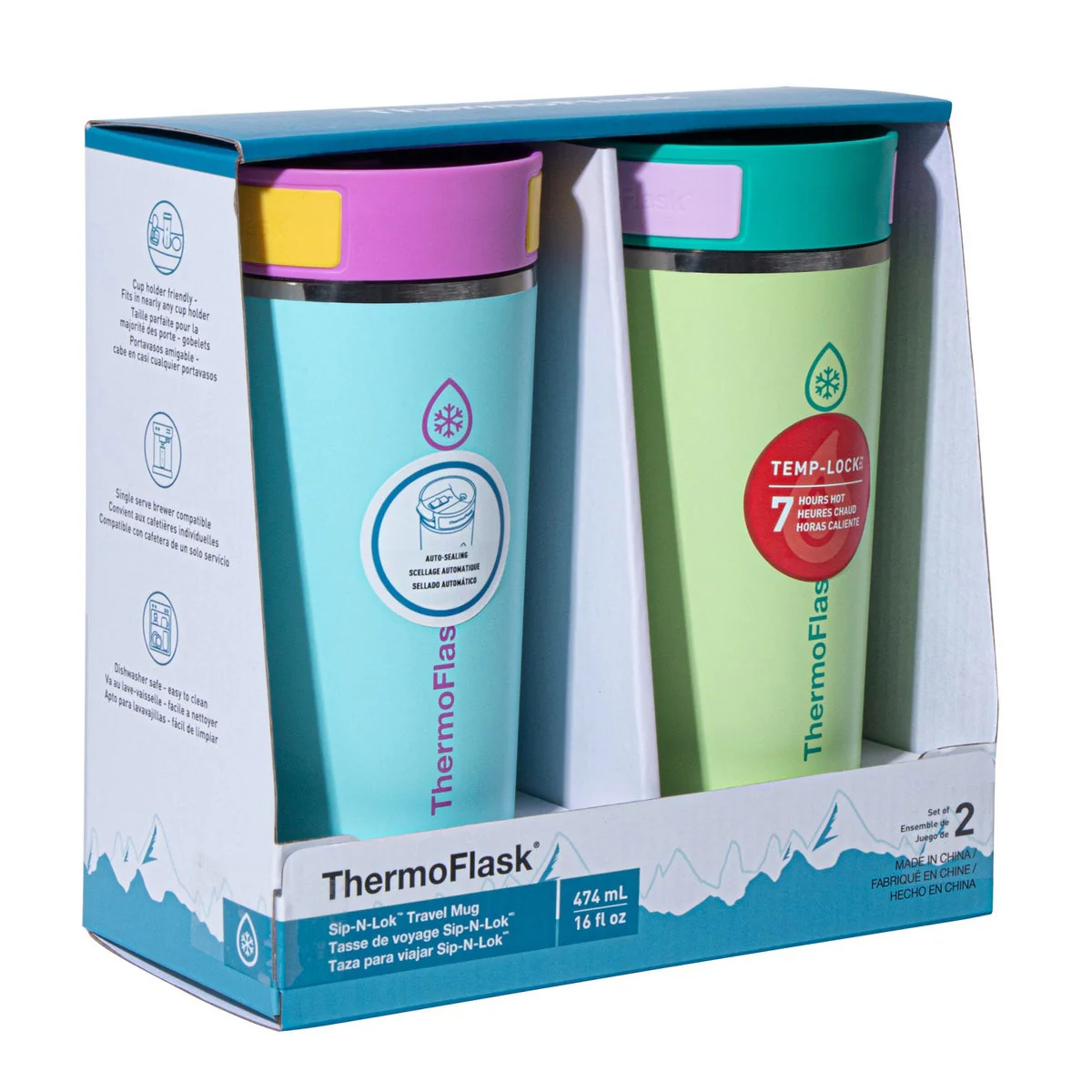 ThermoFlask 16 oz. Insulated Coffee Travel Mug with Sip-N-Lok Lid, 2-pack - Image 2