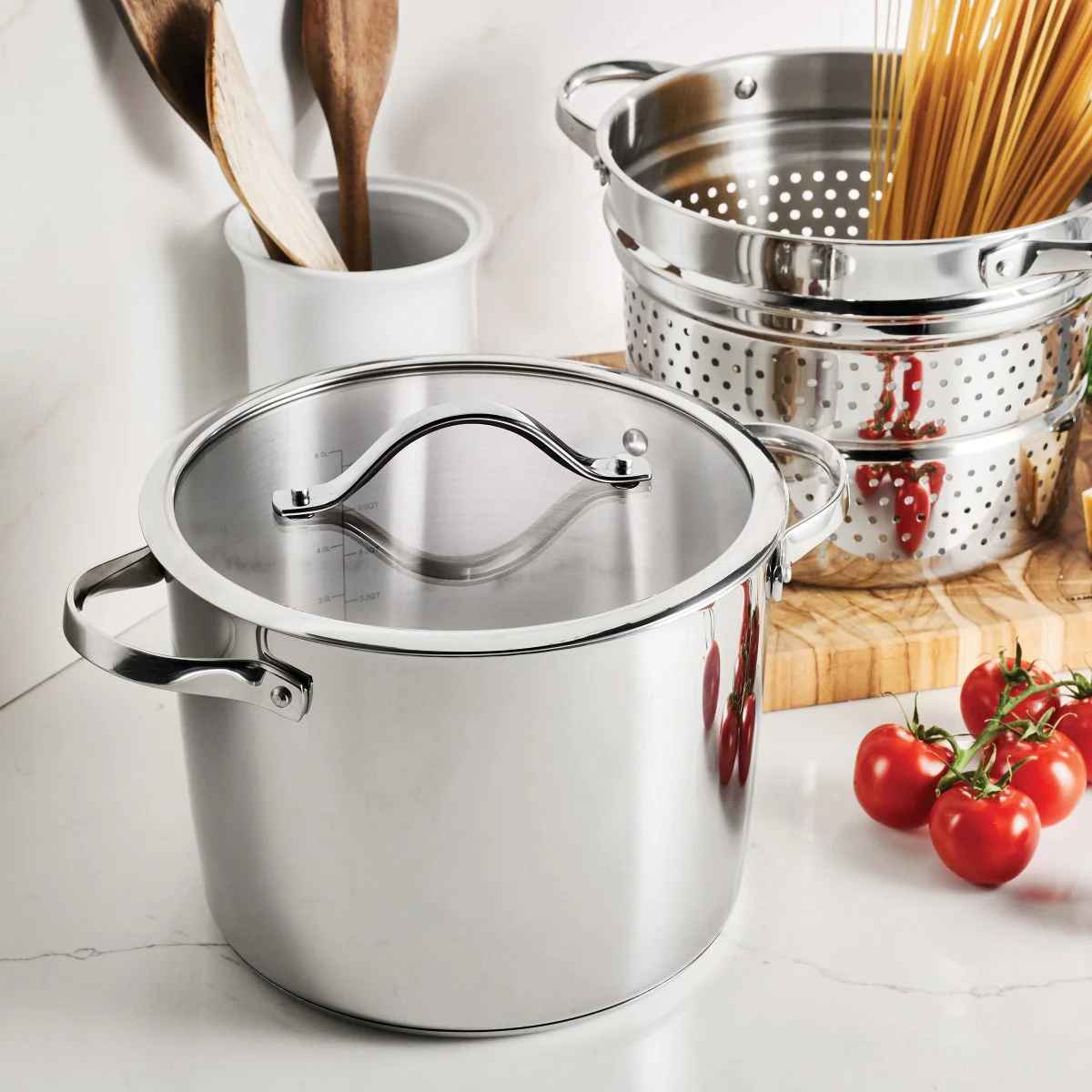 Tramontina 8-Quart Stainless Steel Tri-ply Base Multicooker with Pasta Insert - Image 3