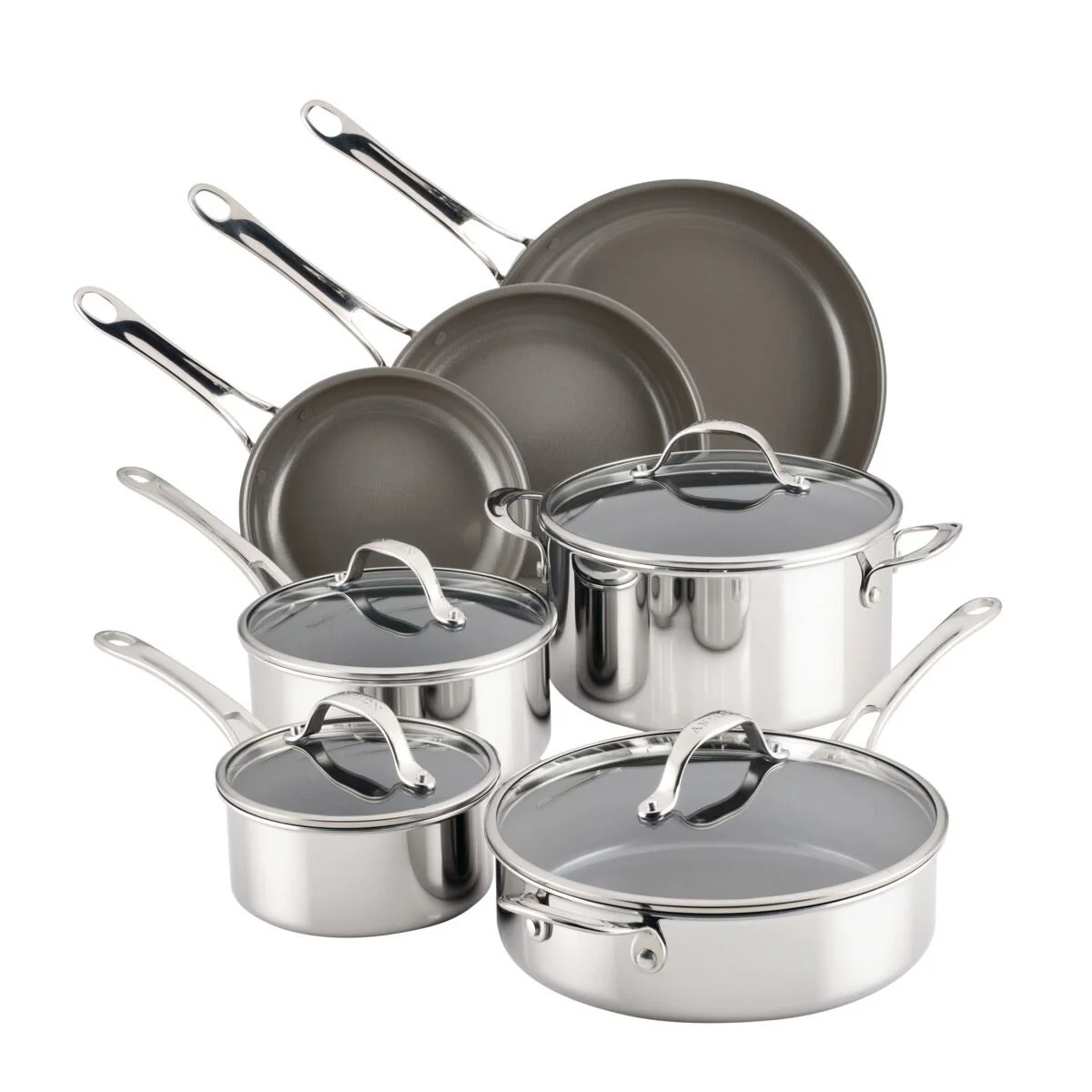 Anolon EverLast Ceramic Nonstick 11-piece Cookware Set, Stainless Steel - Image 2