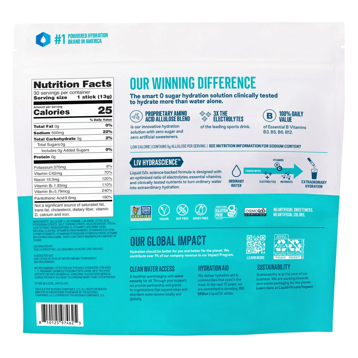 Liquid I.V. Hydration Multiplier, 30 Individual Serving Stick Packs in Resealable Pouch, Sugar Free, Ring Pop Cherry - Image 3