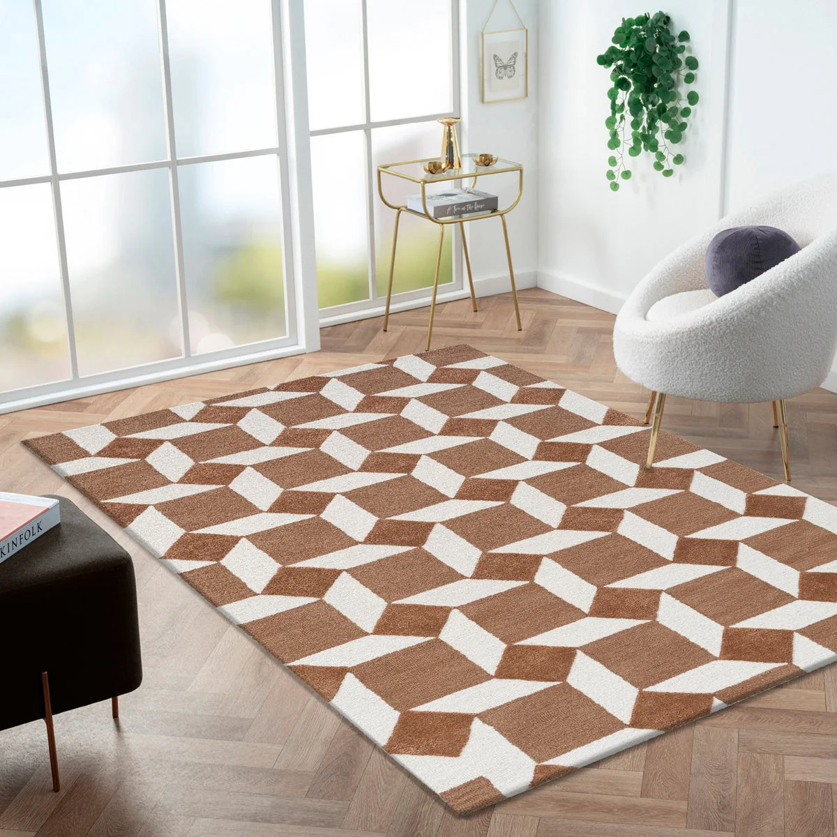 Obeetee Retro Hand Tufted Wool Area Rug, Nova Rust, 5 ft. x 8 ft