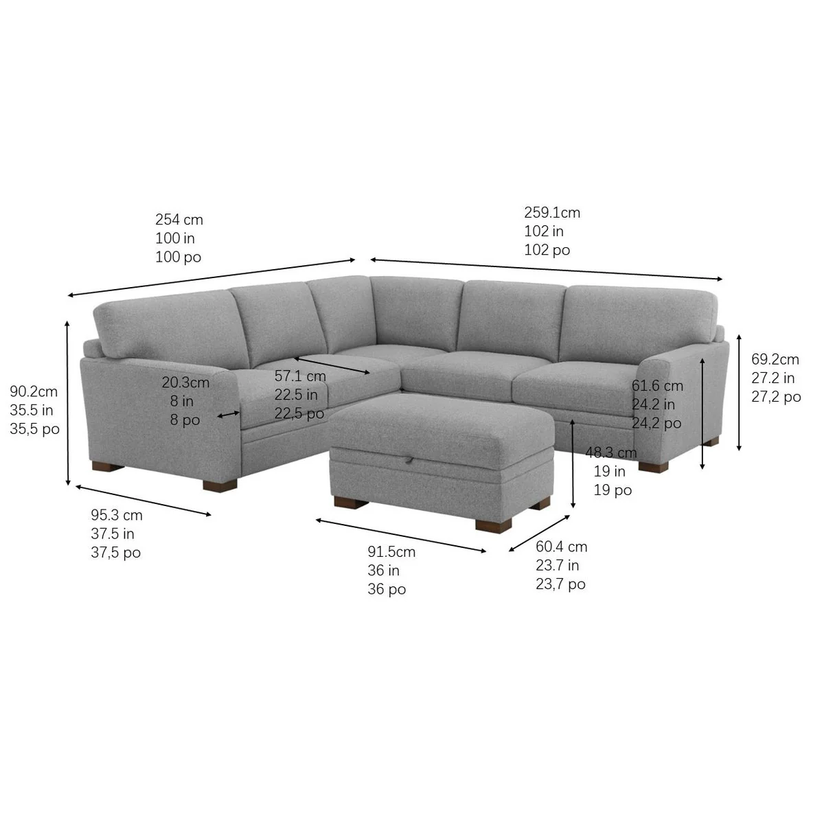 Thomasville Langdon Fabric Sectional with Storage Ottoman - Image 2