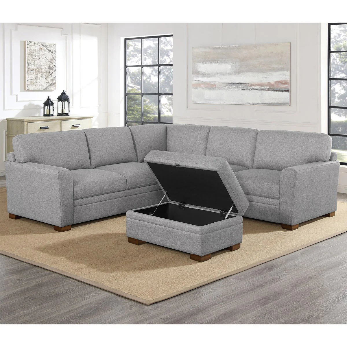 Thomasville Langdon Fabric Sectional with Storage Ottoman - Image 3
