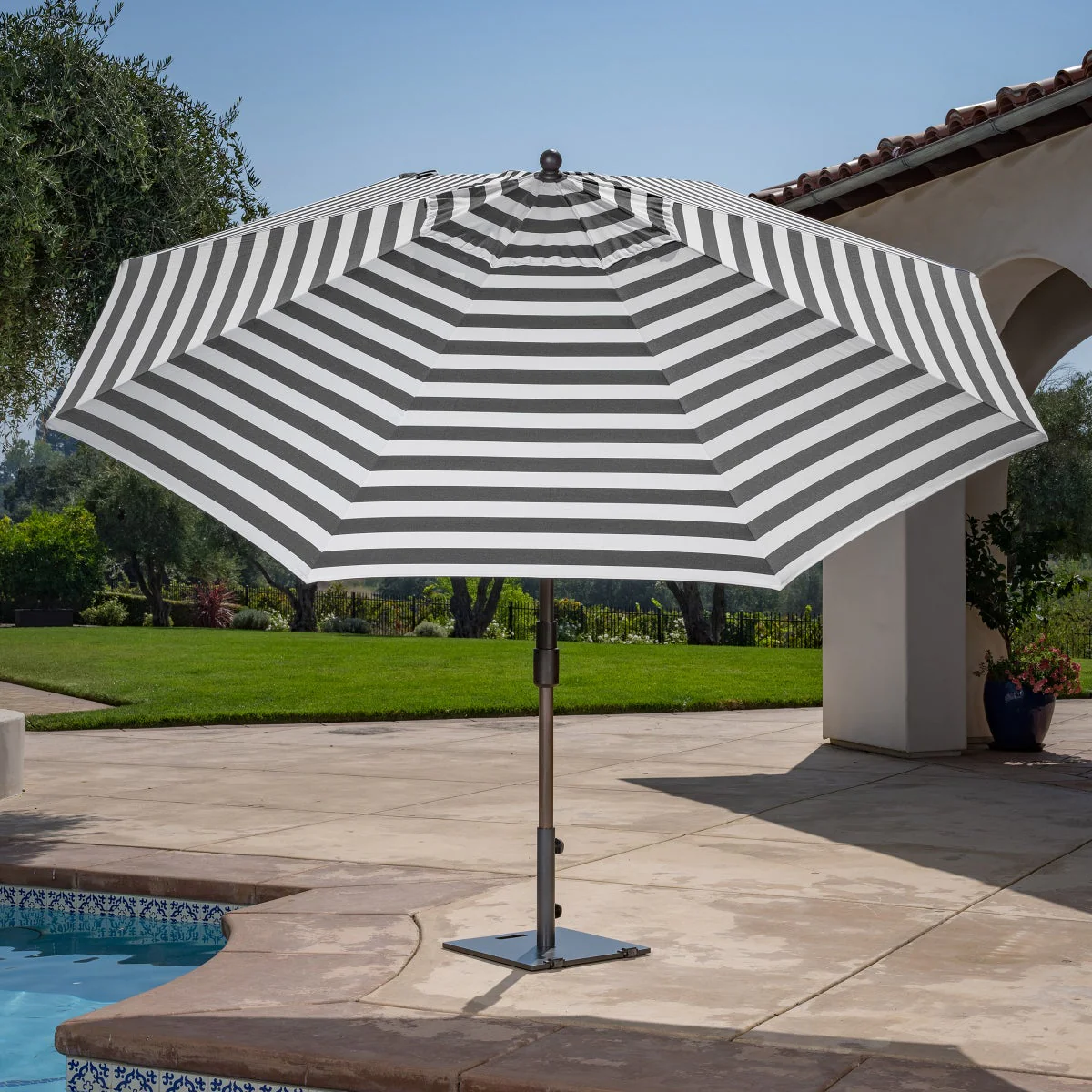 SunVilla 11' Round Cabana Stripe Aluminum Market Umbrella - Black - Image 2