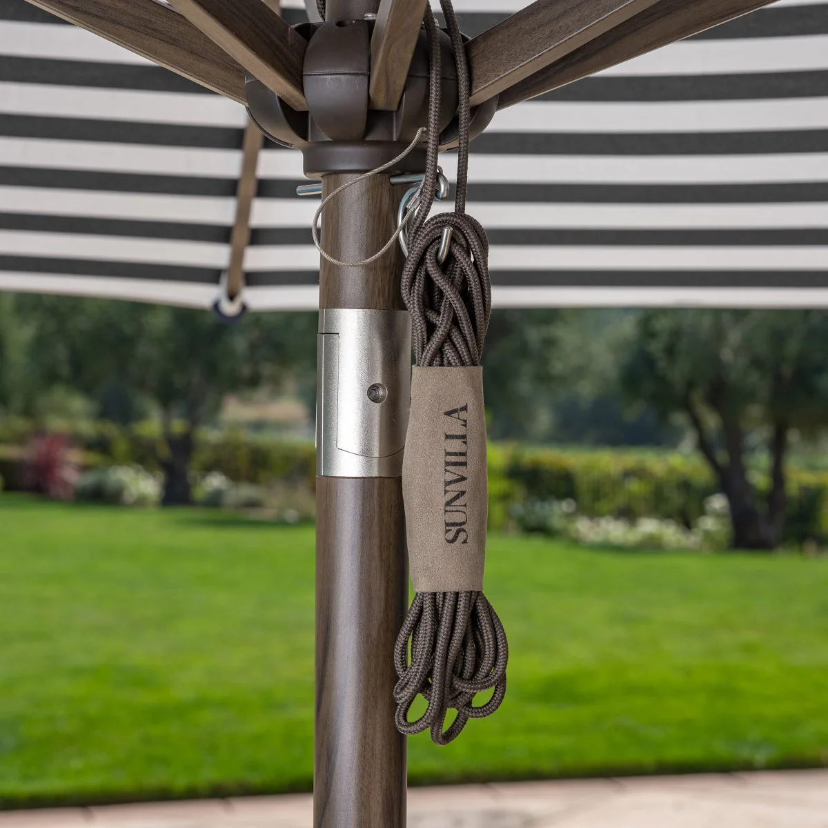 SunVilla 11' Round Cabana Stripe Aluminum Market Umbrella - Black - Image 4