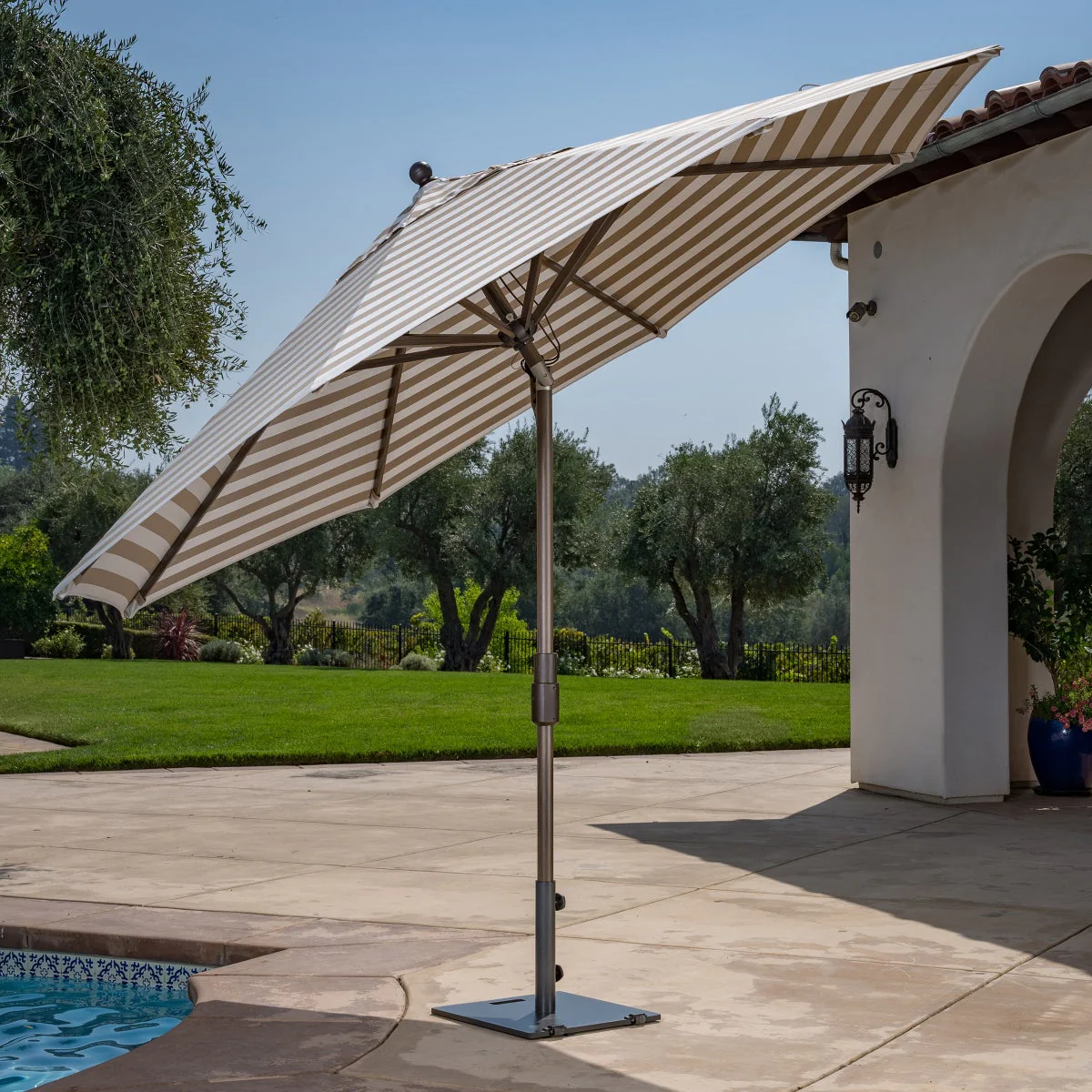 SunVilla 11' Round Cabana Stripe Aluminum Market Umbrella - Beige