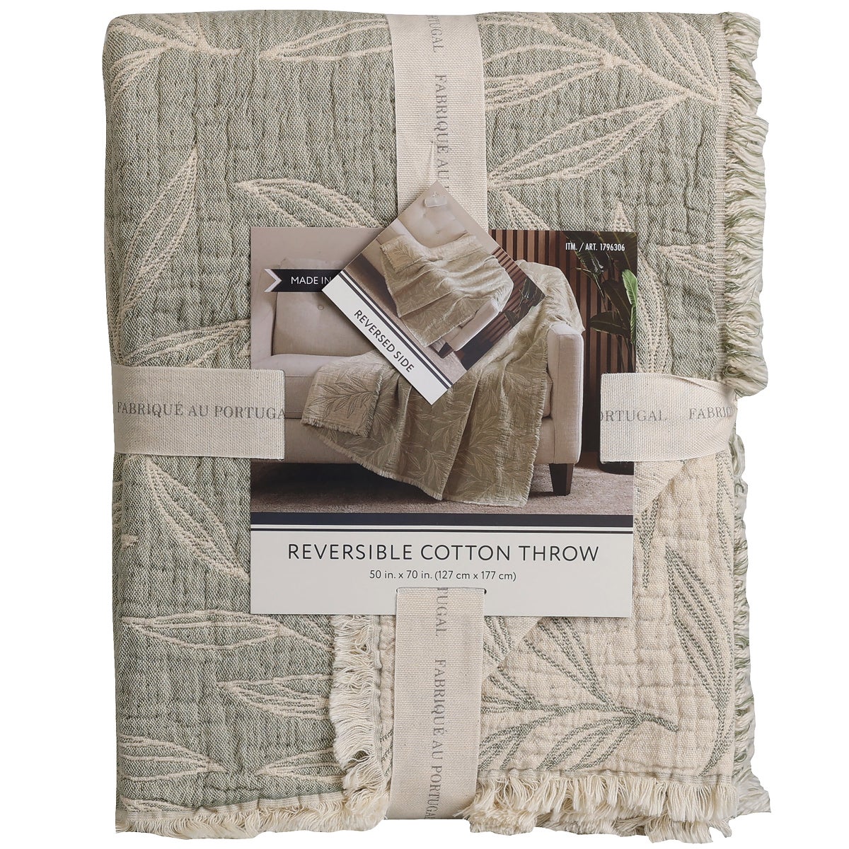 Reversible Cotton Throw, Green - Image 4