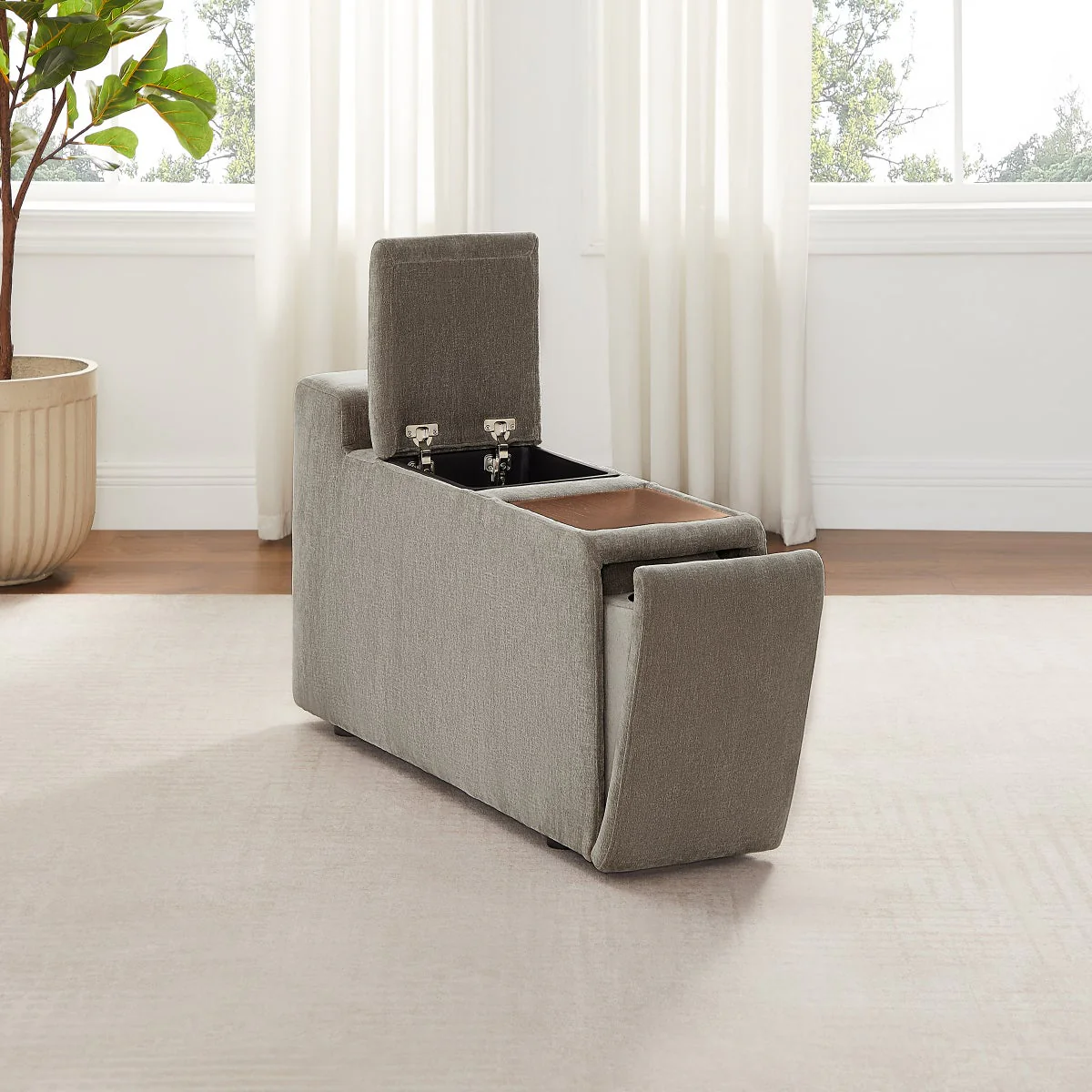 Sereen Storage Console with Wood Tray, Taupe - Image 3