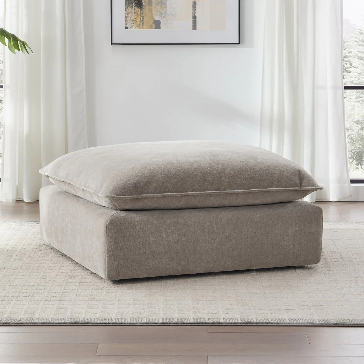 Sereen Fabric Ottoman, Taupe - Image 3