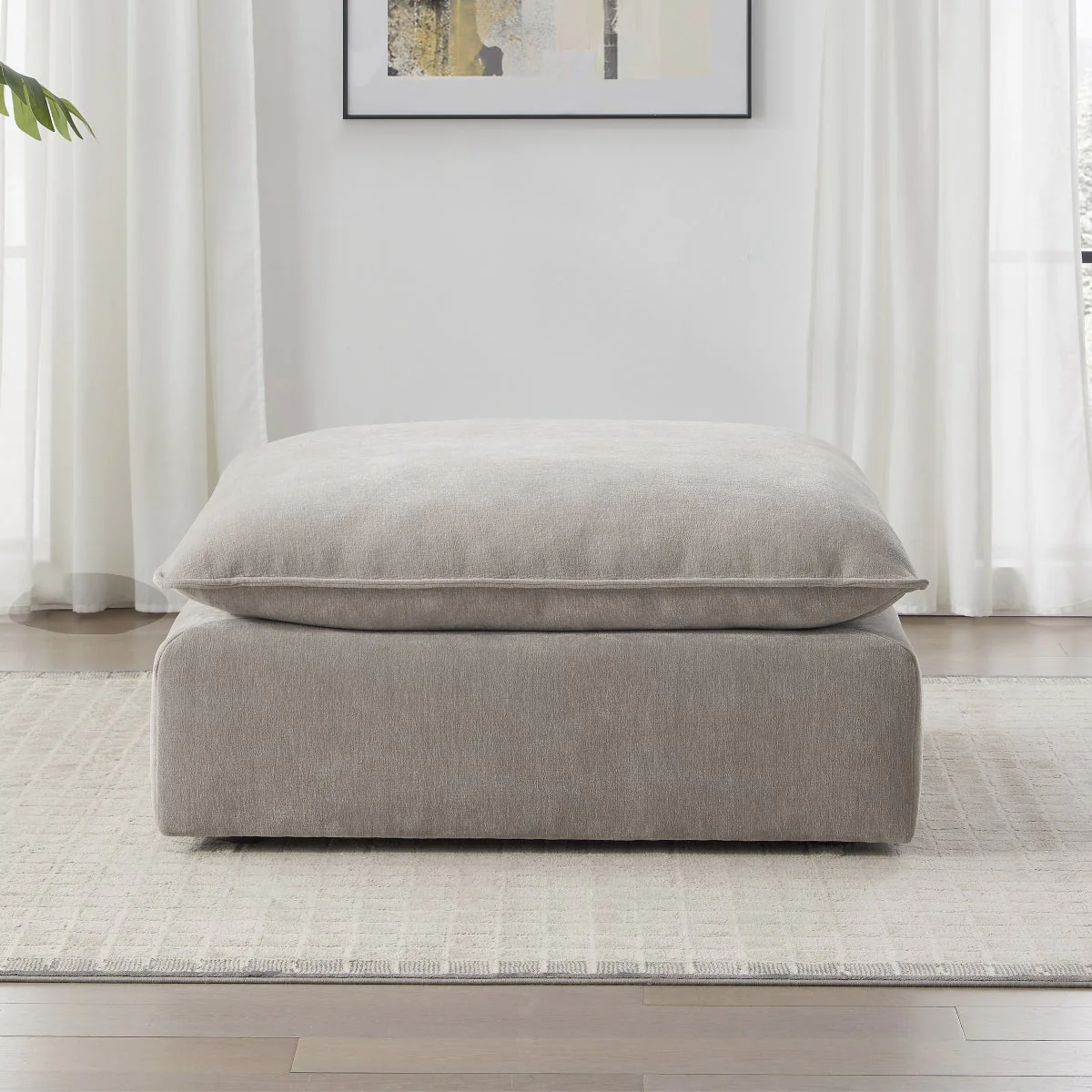 Sereen Fabric Ottoman, Taupe - Image 4