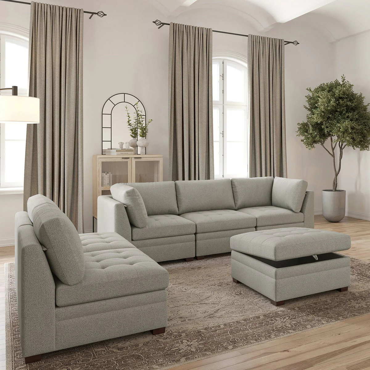 Thomasville Tisdale Modular Sectional 6-piece Boucle with Storage Ottoman - Image 3