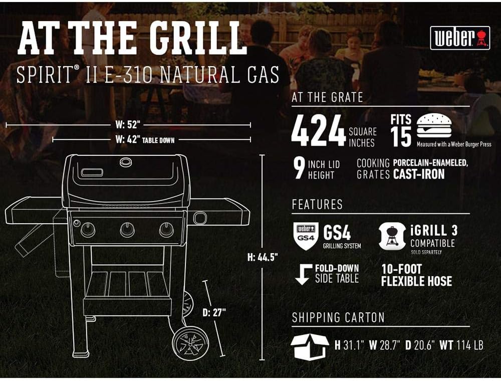 NEW IN BOX - Weber Spirit II E-310 3-Burner Natural Gas Grill, Black - Retail $569 - Image 3