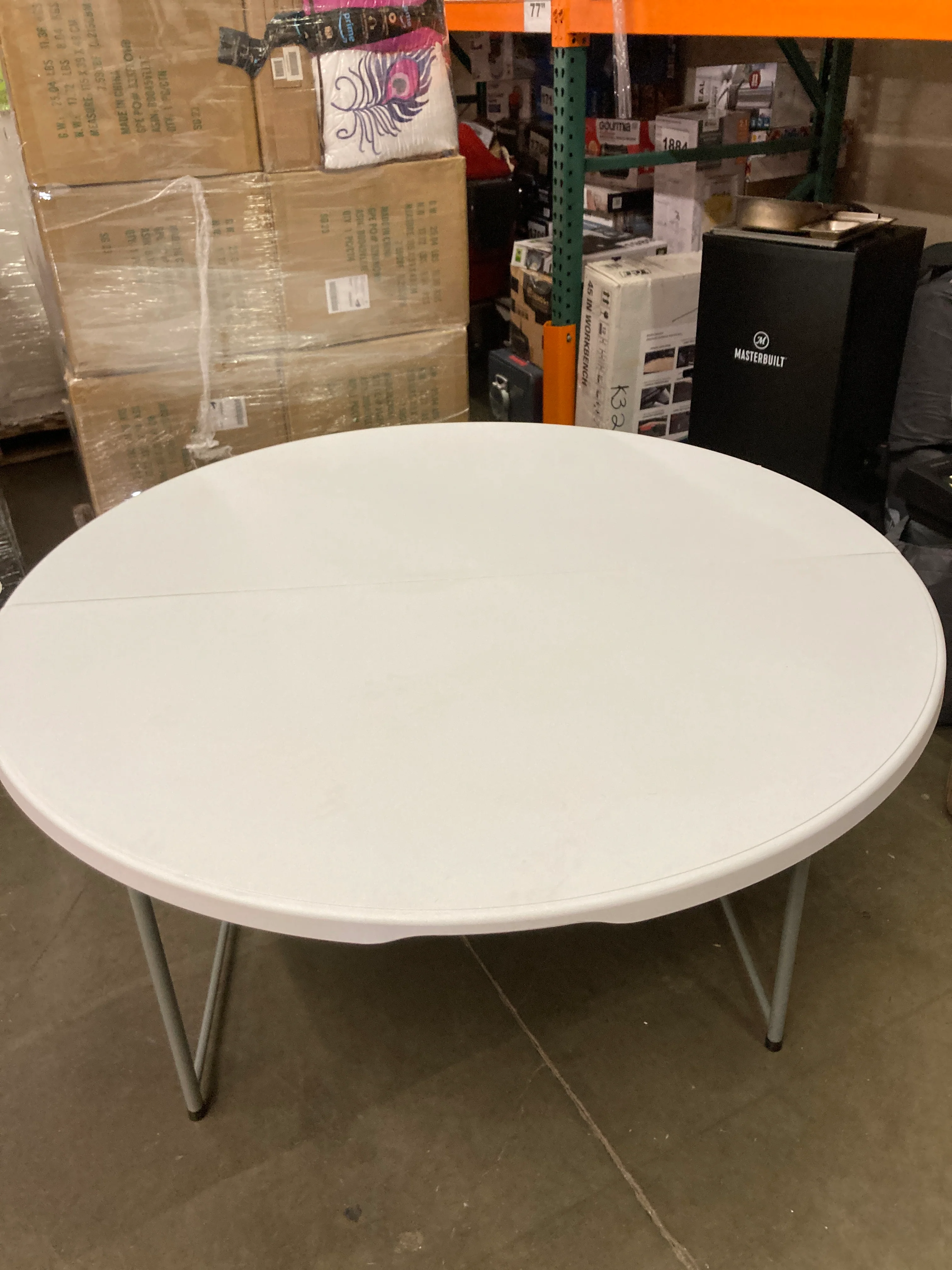 NEW - Flash Furniture Scarborough 5-Foot Round Bi-Fold Granite White Plastic Folding Table with Carrying Handle - Retail $120 - Image 4