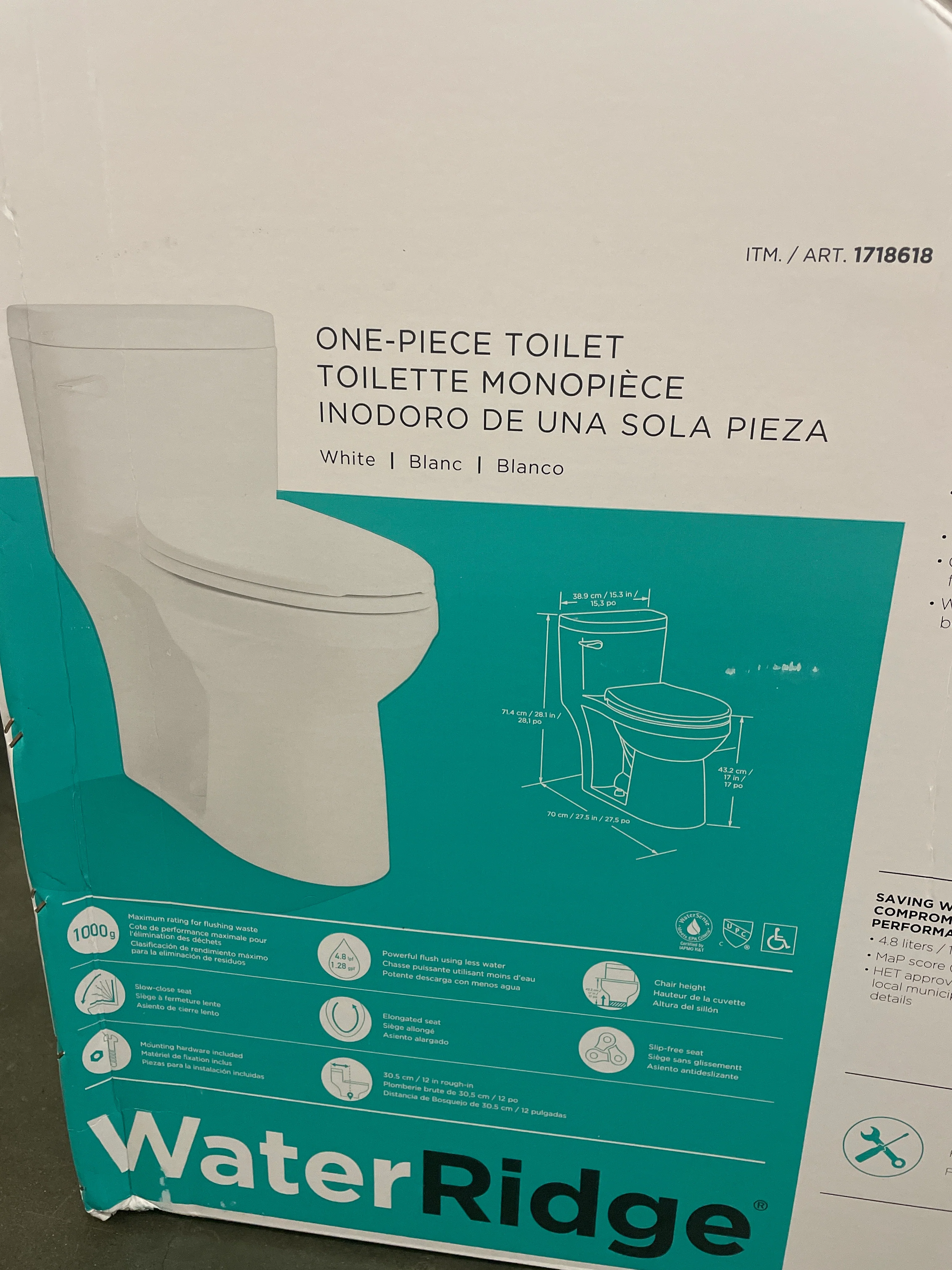 NEW - Water Ridge One Piece Elongated Toilet - Image 4