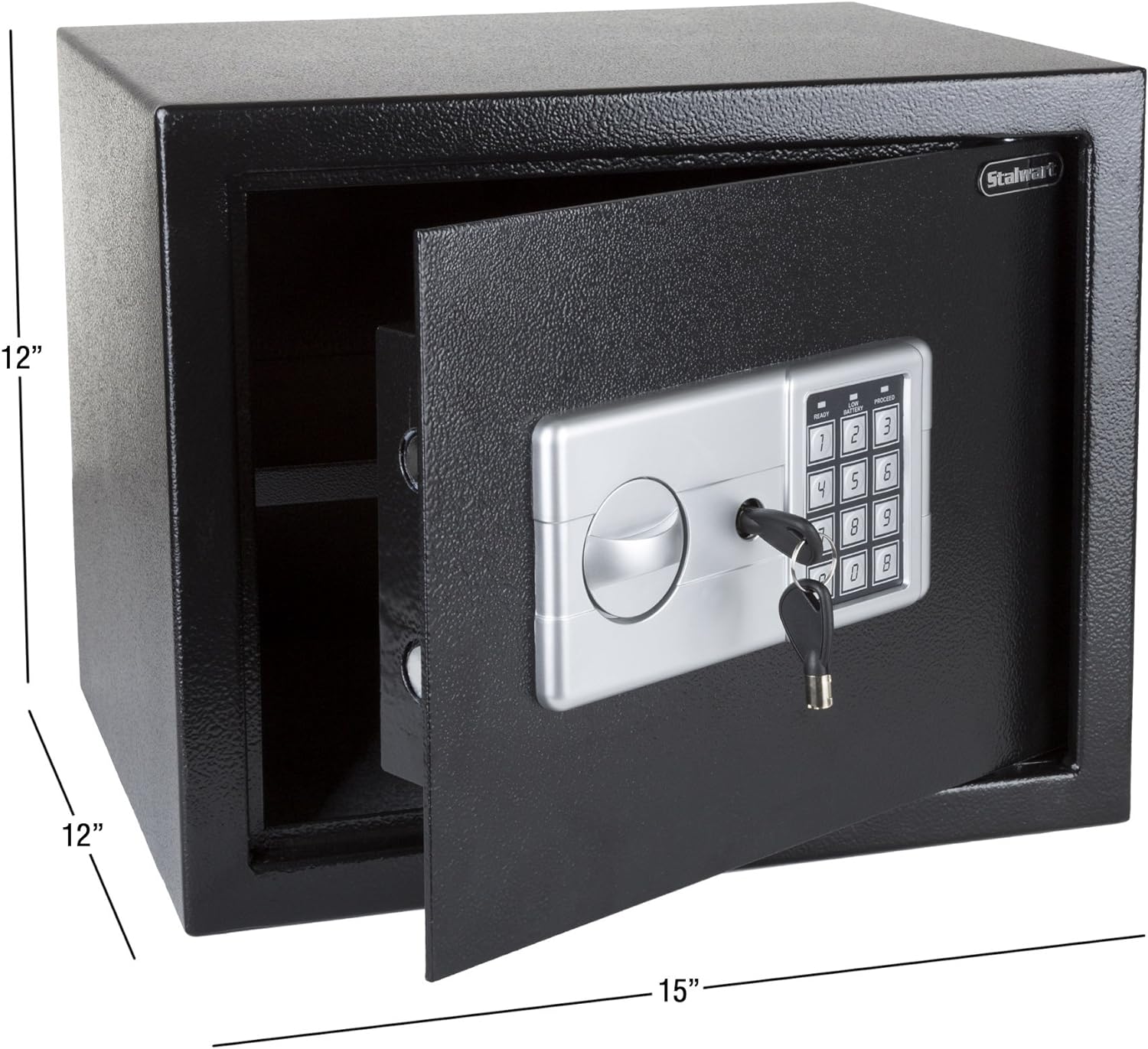 NEW - Digital Safe - Compact Steel Money Security Box with Electronic Keypad and 2 Manual Override Keys - Large Strongbox for Valuables by Stalwart (Black) 17.9 in x 15.4 in x 15.2 in - Retail $89 - Image 7