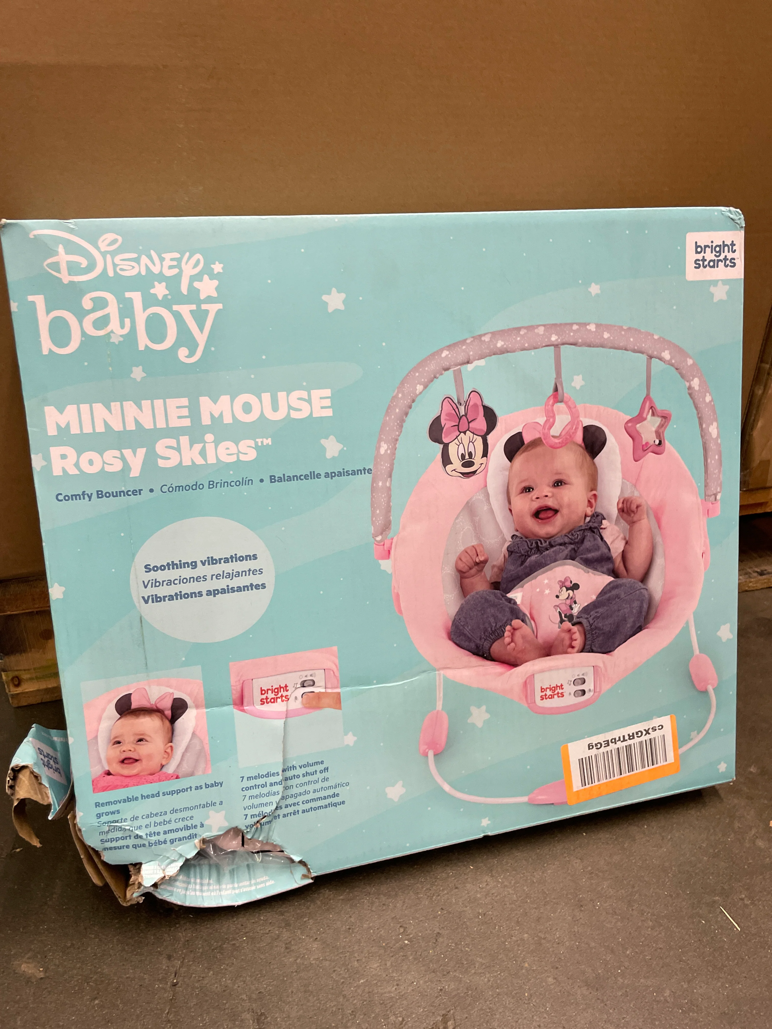 NEW - Bright Starts Disney Baby MINNIE MOUSE Comfy Baby Bouncer Soothing Vibrations Infant Seat - Music, Removable-Toy Bar, 0-6 Months Up to 20 lbs (Rosy Skies) - Retail $48 - Image 2