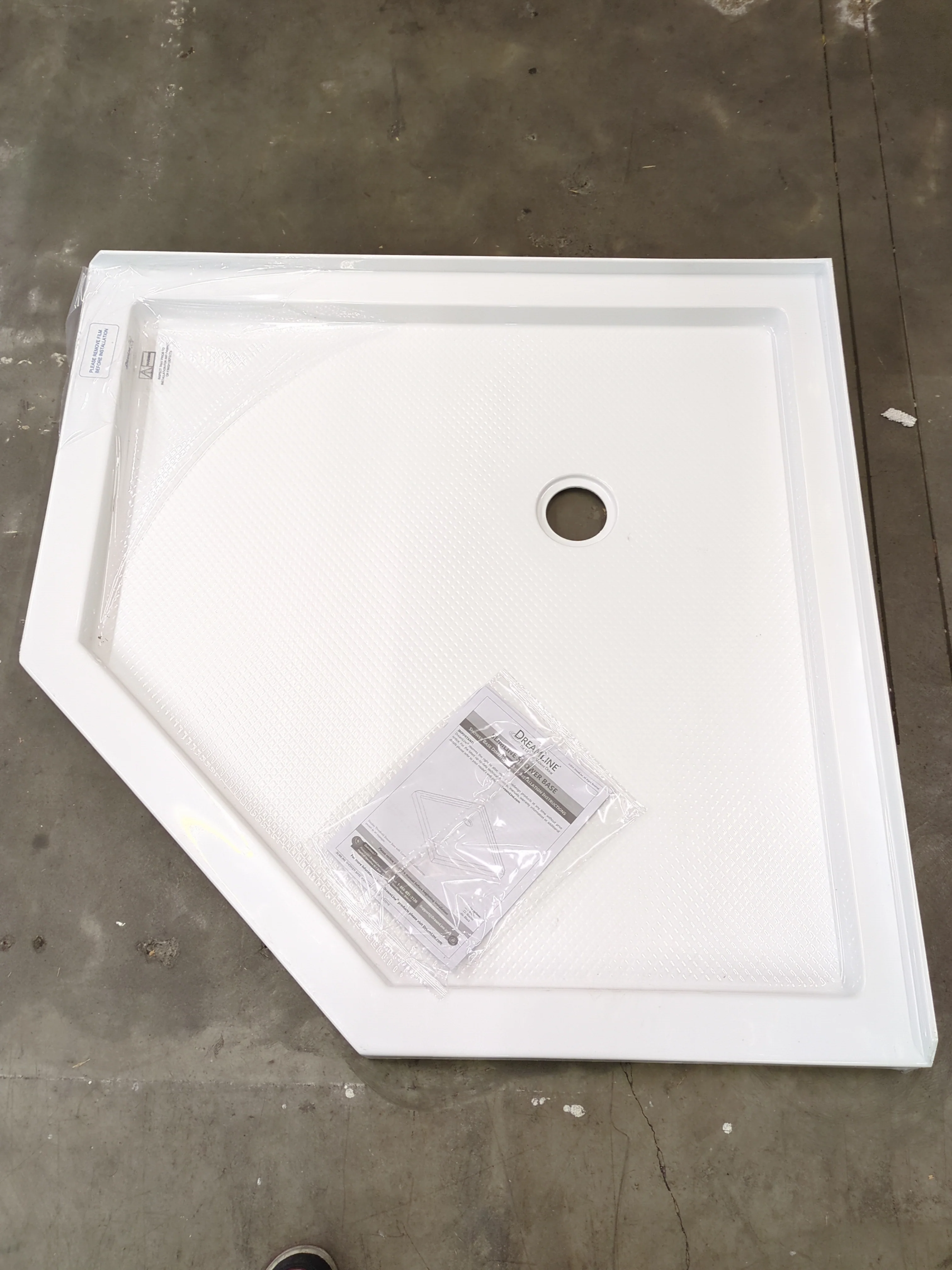 NEW - DreamLine SlimLine 42 in. D x 42 in. W x 2 3/4 in. H Corner Drain Neo-Angle Shower Base in White, DLT-2042420 - Retail $379 - Image 9