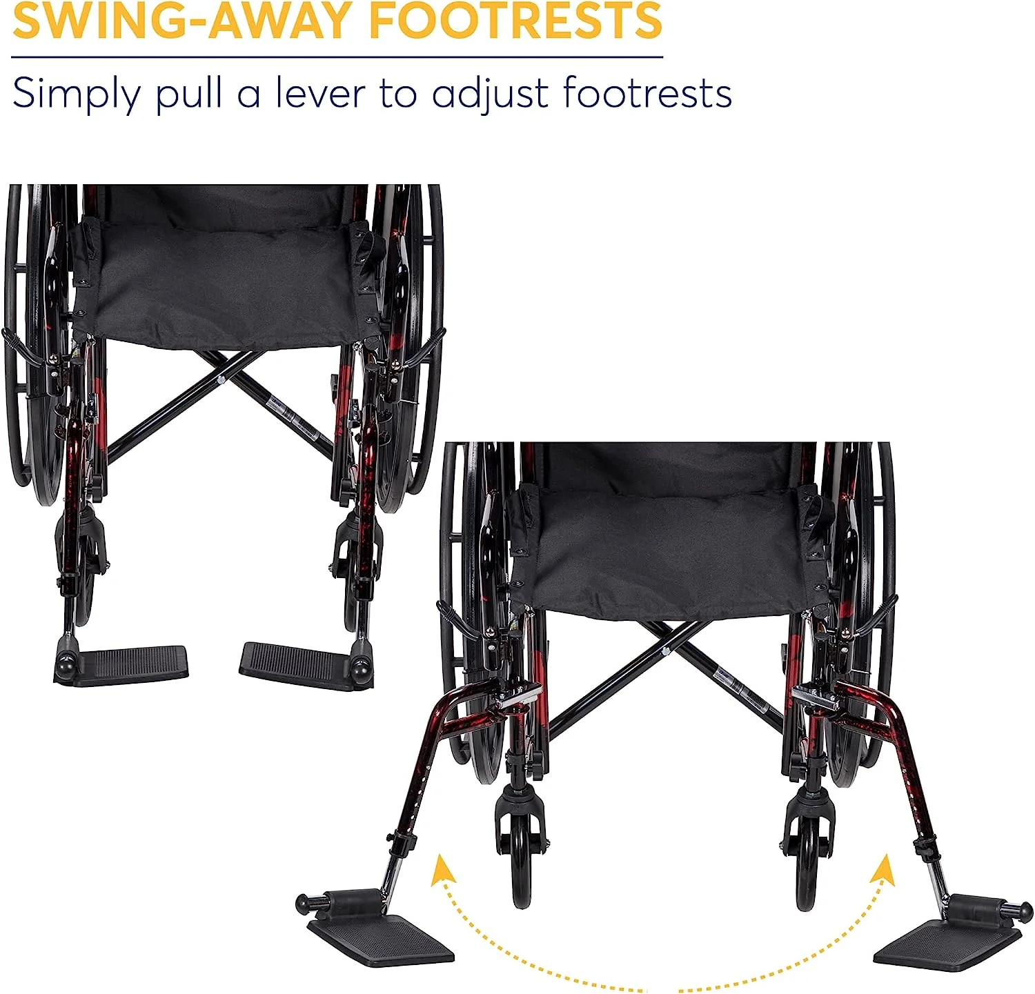 NEW - Drive Medical RTLREB18DDA-SF Rebel Lightweight Wheelchair with Swing-Away Footrest, Red - Retail $155 - Image 4