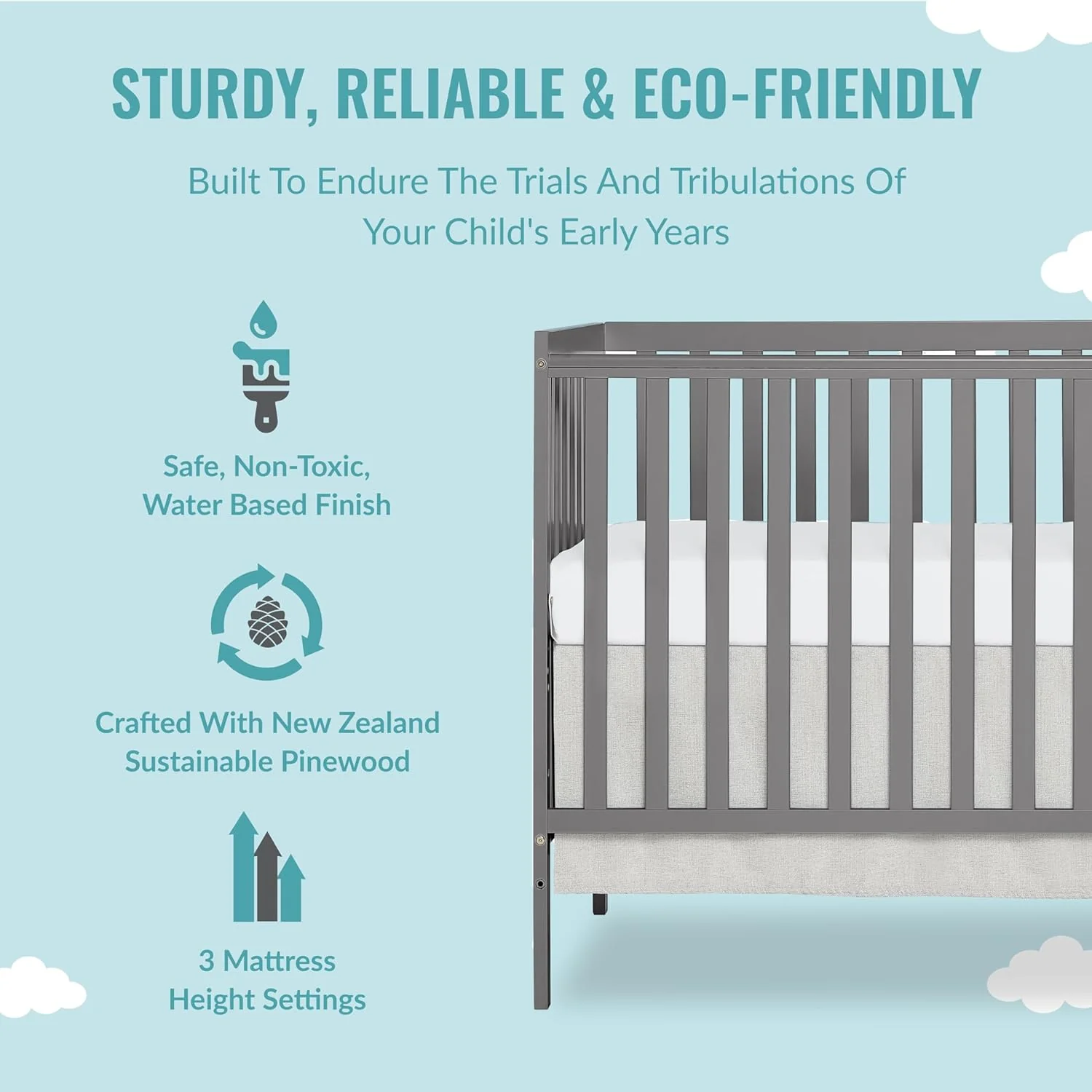 NEW w/ scuff - Dream On Me Synergy 5-in-1 Convertible Crib in Steel Grey, Greenguard Gold Certified - Retail $180 - Image 4