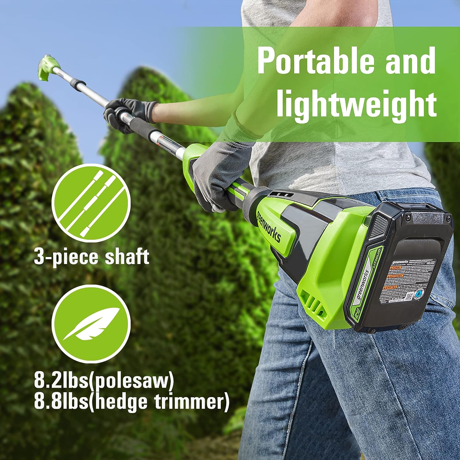 Greenworks 24V 8" Polesaw + 20" Pole Hedge Trimmer Combo, Battery and Charger - Retail $199 - Image 8