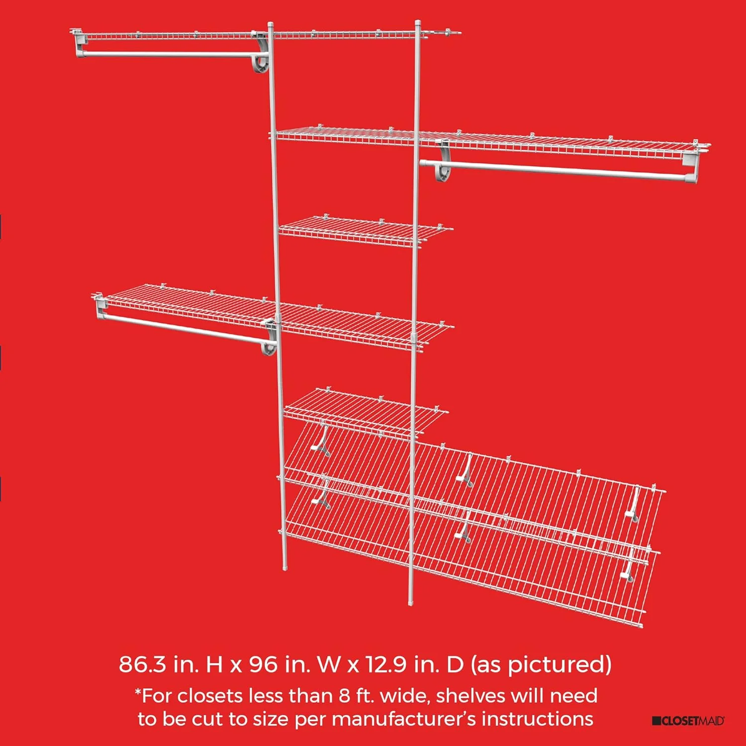 ClosetMaid - SuperSlide 5'-8', 12.9" x 96" x 86.3" Wire Steel Closet System Kit - Retail $129 - Image 4