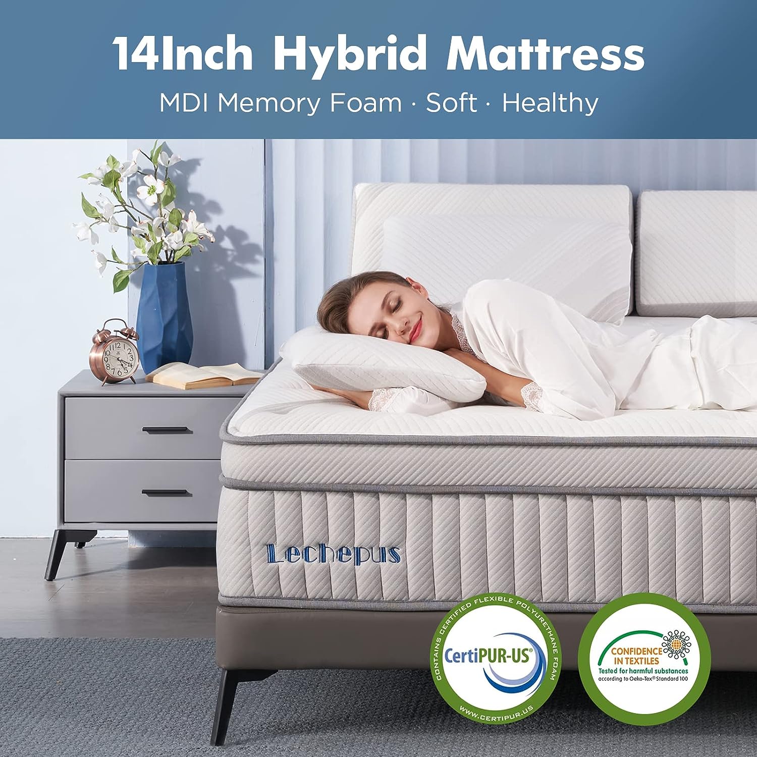 NEW - Lechepus QUEEN 14 Inch Hybrid Memory Foam Mattresses with Pocket Spring - Retail $547 - Image 2