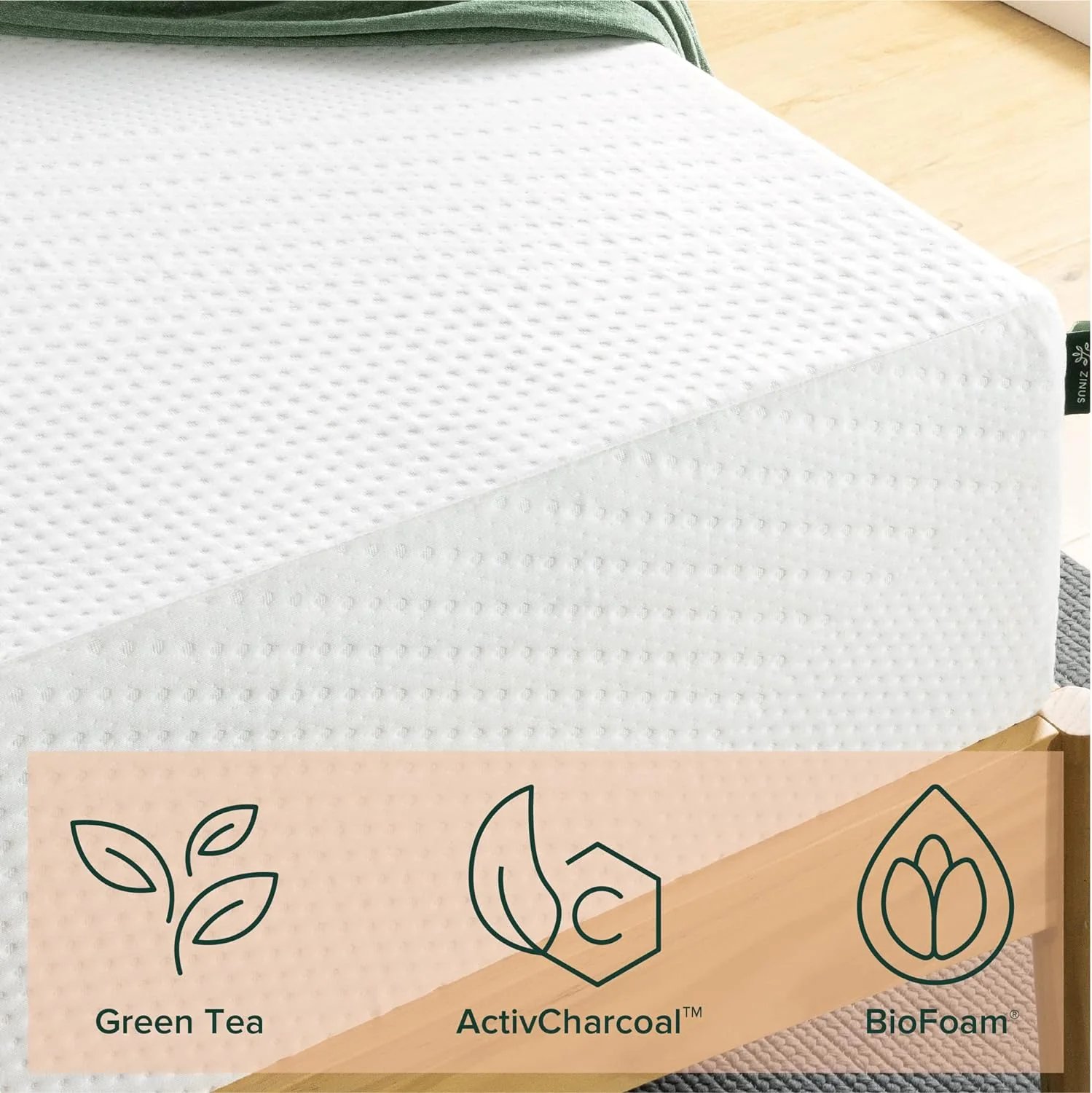 NEW - ZINUS 12 Inch Green Tea Essential Memory Foam, Queen, White - Retail $329 - Image 3
