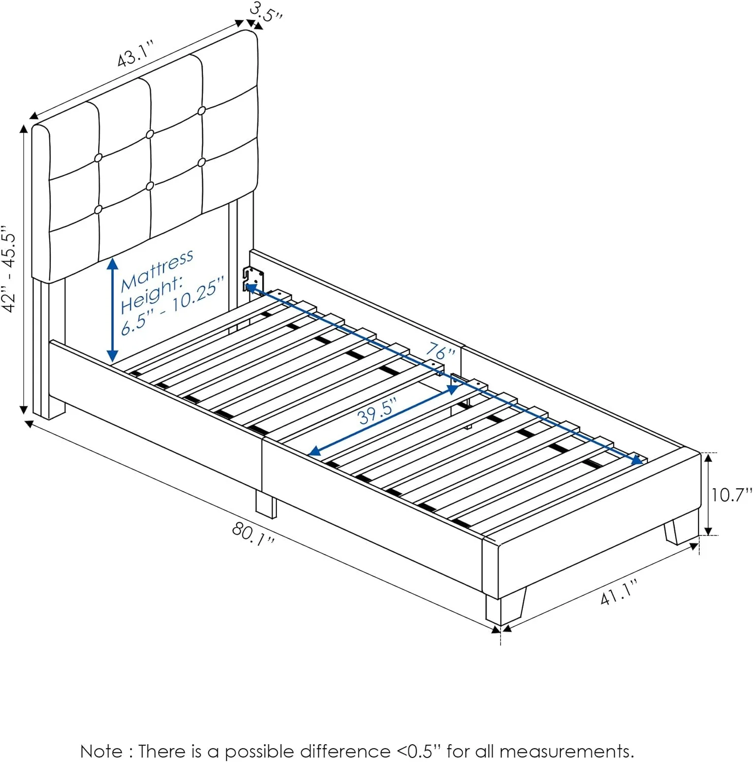 NEW - Furinno TWIN Laval Button Tufted Upholstered Platform Bed Frame, Glacier - Retail $119 - Image 2