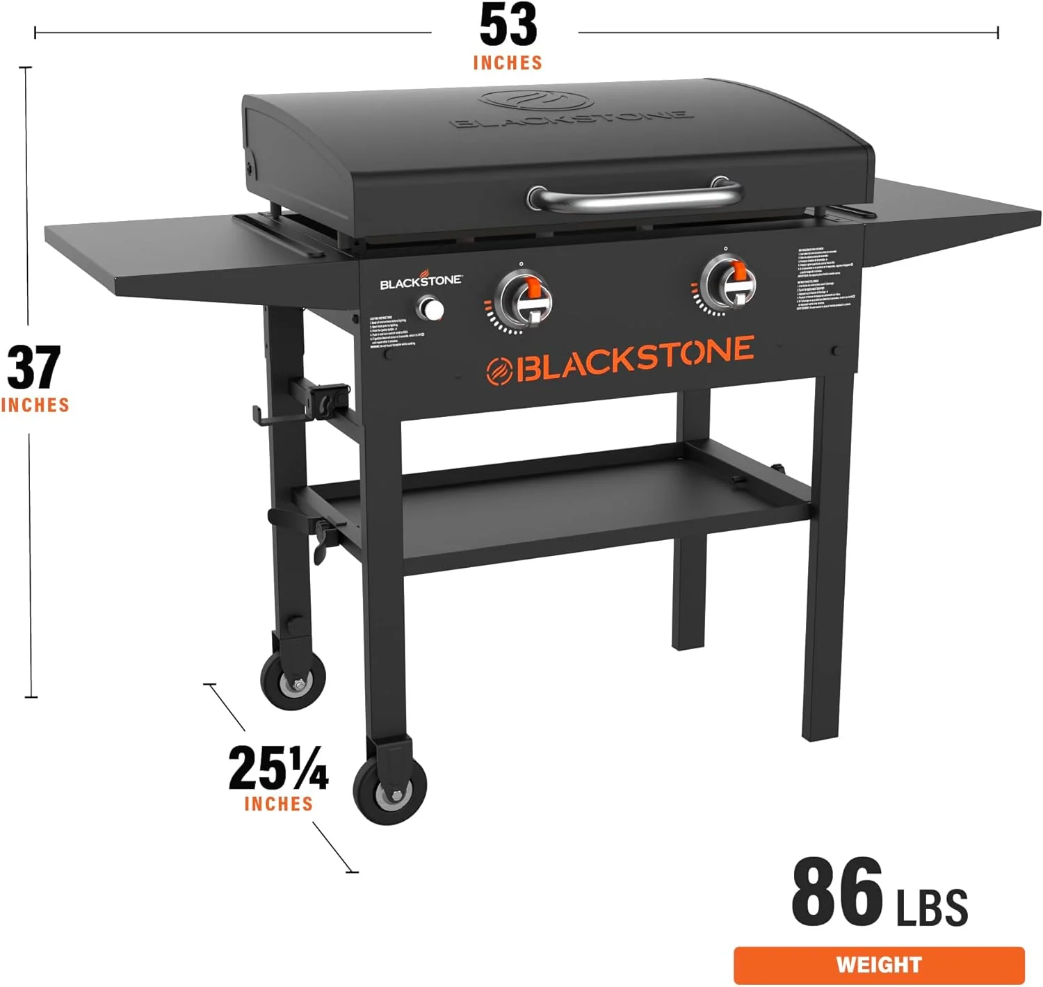 NEW - Blackstone 1883 Original 28” Griddle with Integrated Protective Hood and Counter Height Side Shelves, Powder Coated Steel, Black - Retail $370 - Image 3