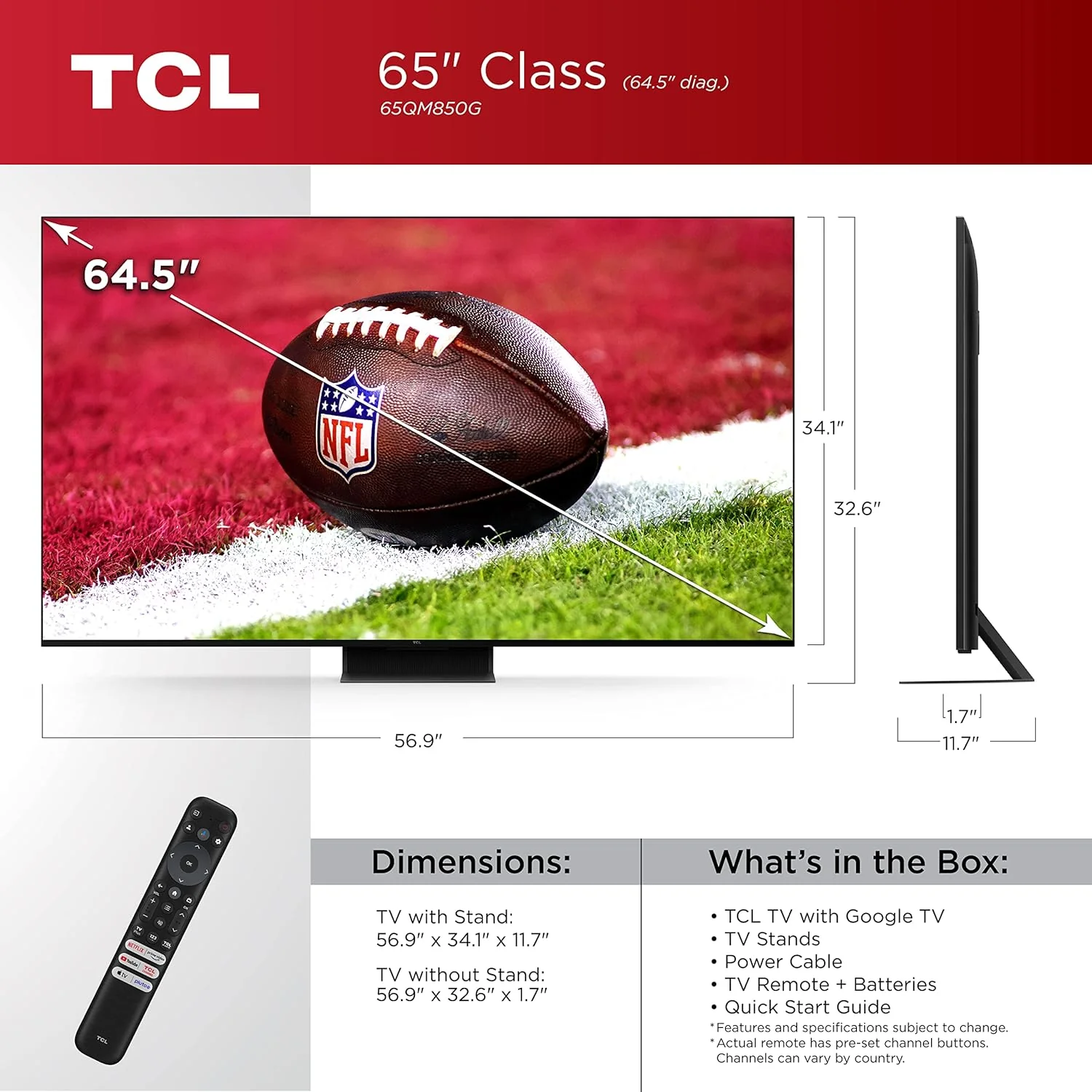NEW - TCL 65-Inch QM8 QLED 4K Smart Mini LED TV with Google TV (65QM850G, 2023 Model) - Retail $1149 - Image 3