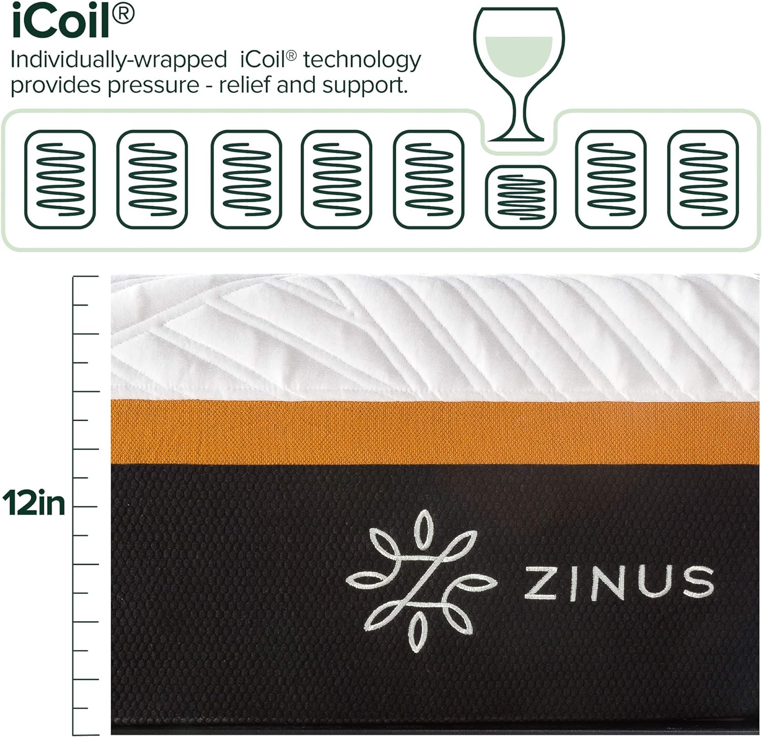 NEW - ZINUS 12 Inch FULL Cooling Copper ADAPTIVE Pocket Spring Hybrid Mattress - Retail $298 - Image 8