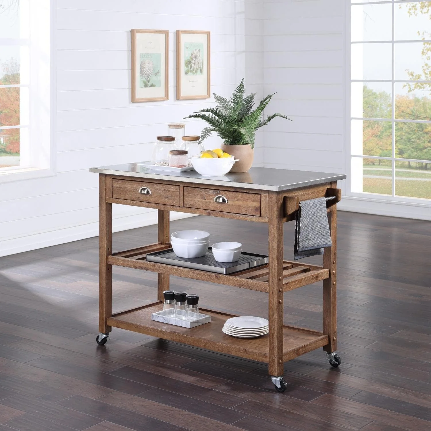 NEW - Boraam Sonoma Kitchen Cart, Barnwood Wire-Brush - Retail $245 - Image 5