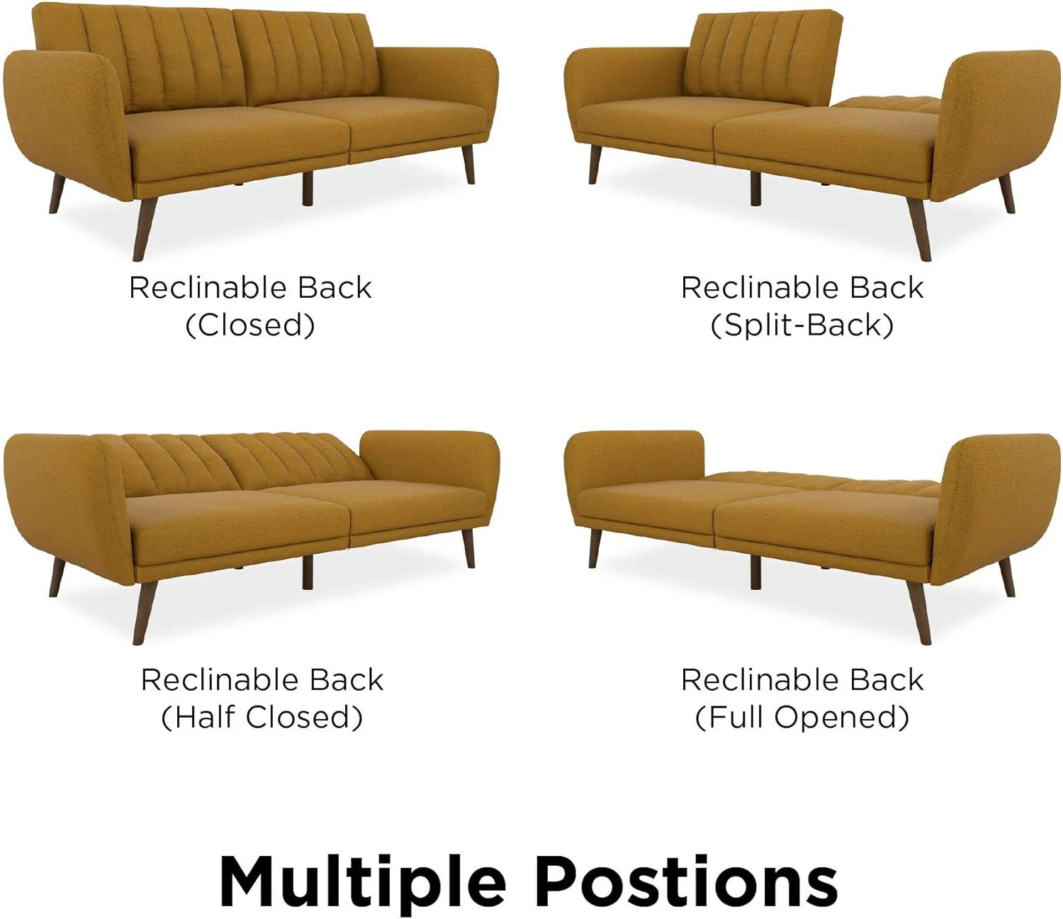 NEW - Novogratz Brittany Sofa Futon - Premium Upholstery and Wooden Legs - Mustard - Retail $232 - Image 3