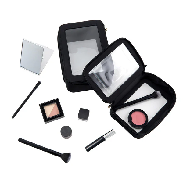 3-Piece Cosmetic Bag Set – Makeup Bag Duo with Compact Mirror, Travel & Everyday Beauty Organizer (Black) - Image 2