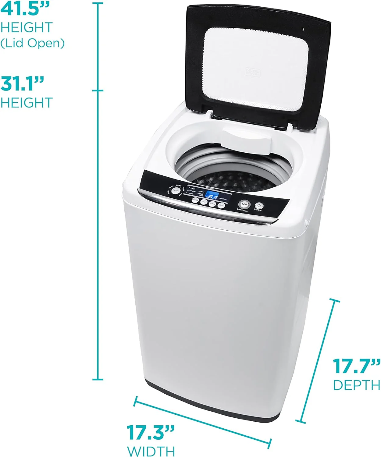 NEW - BLACK+DECKER Small Portable Washer, Washing Machine for Household Use, Portable Washer 0.9 Cu. Ft. with 5 Cycles, Transparent Lid & LED Display - Retail $284 - Image 3