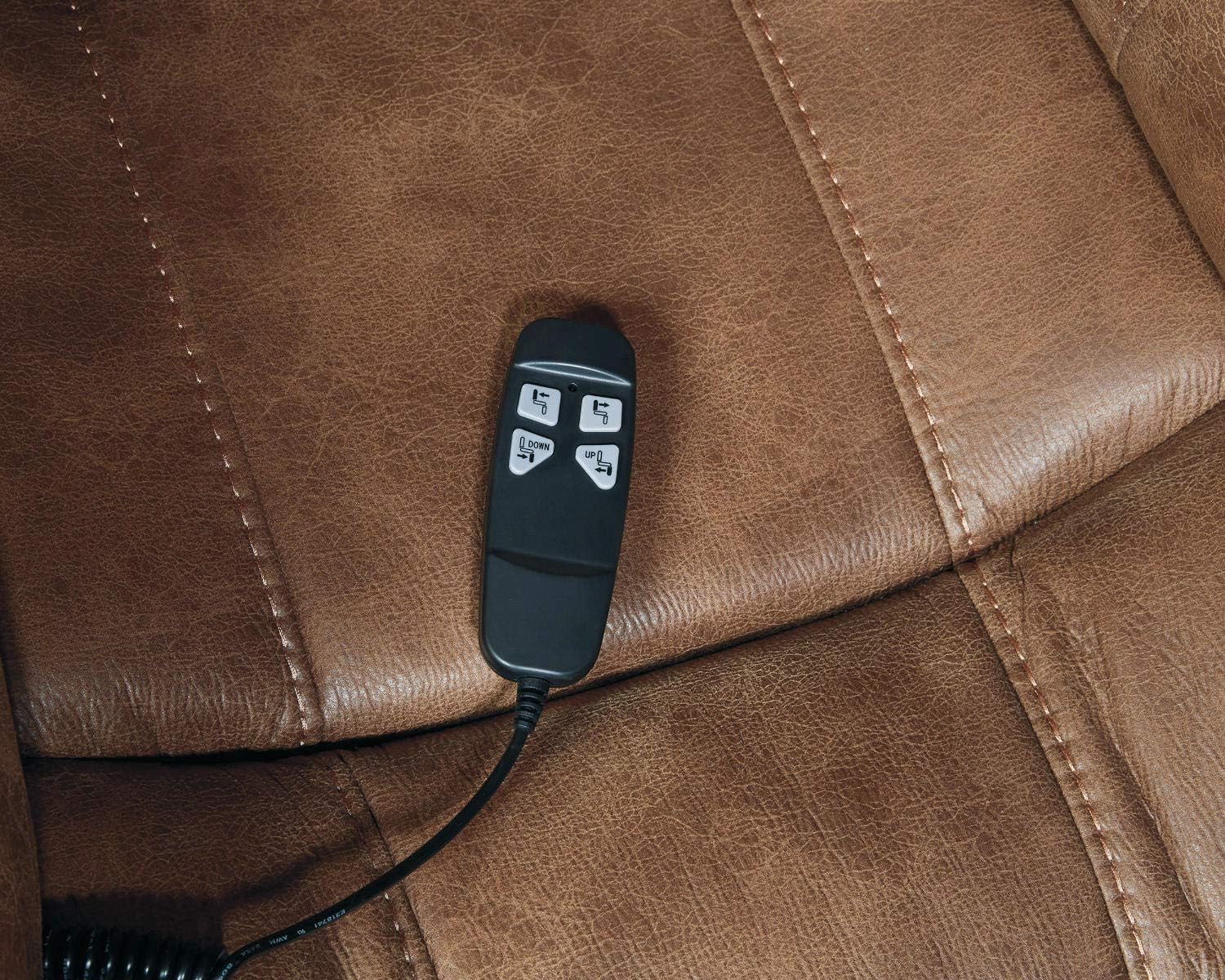 Like NEW - Signature Design by Ashley Yandel Faux Leather Power Lift Recliner, Brown - Retail $739 - Image 6